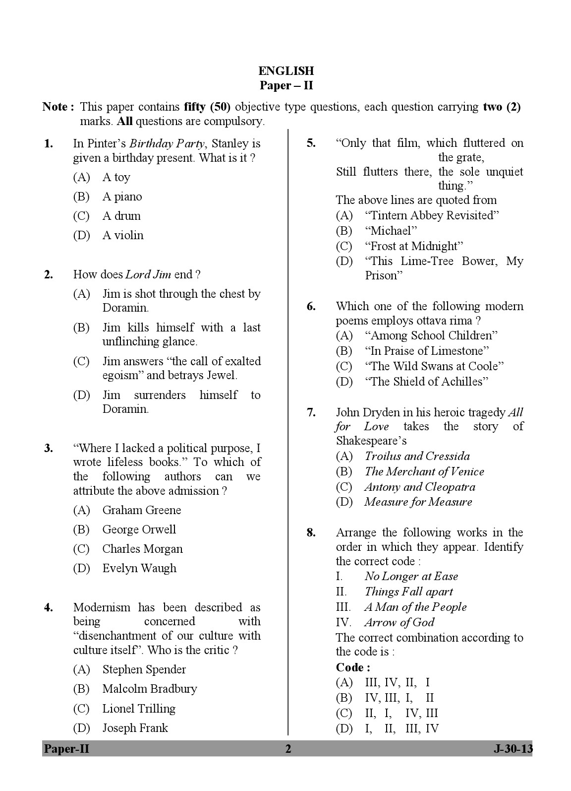 UGC NET English Question Paper II Set 2 June 2013 2