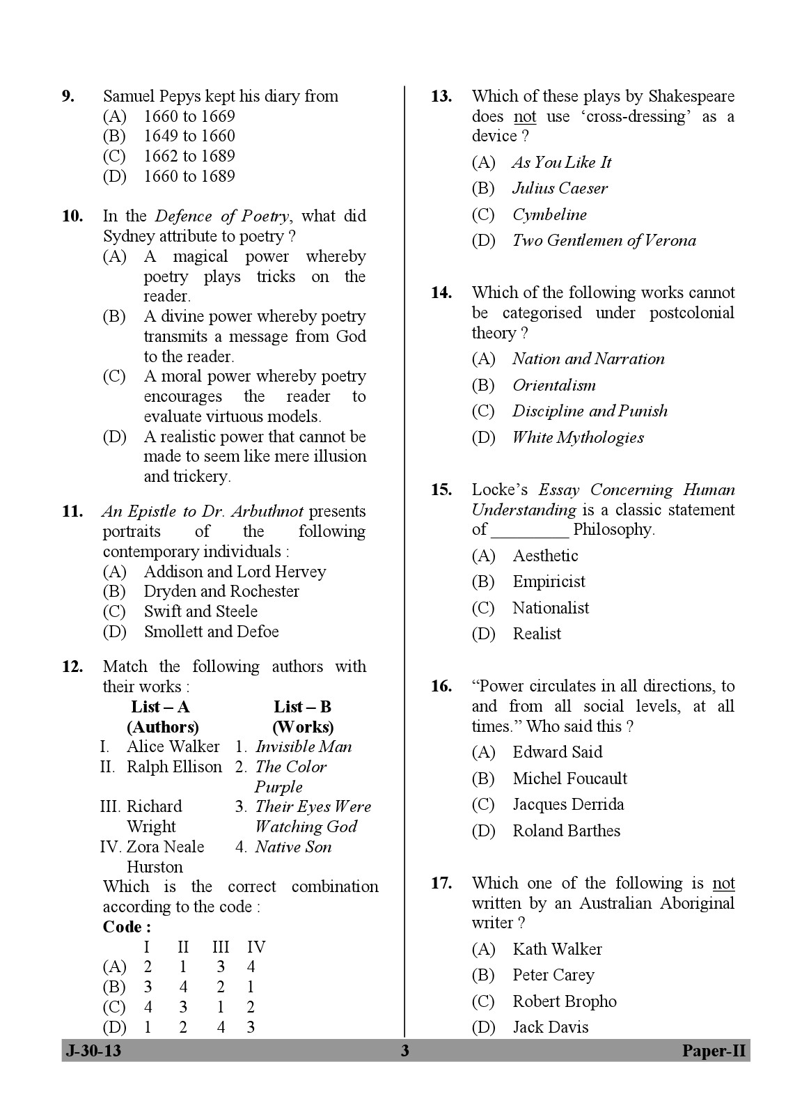 UGC NET English Question Paper II Set 2 June 2013 3