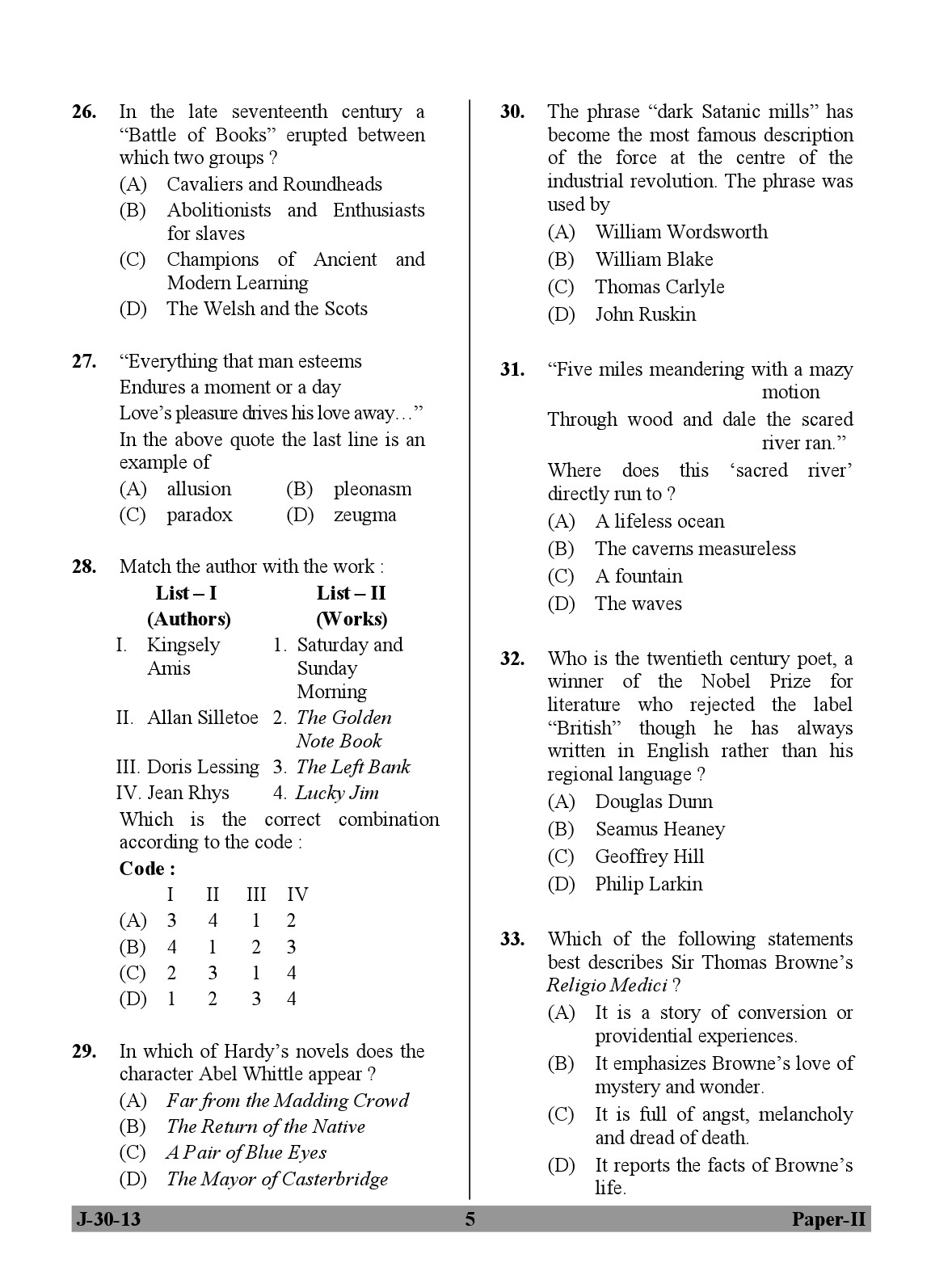 UGC NET English Question Paper II Set 2 June 2013 5