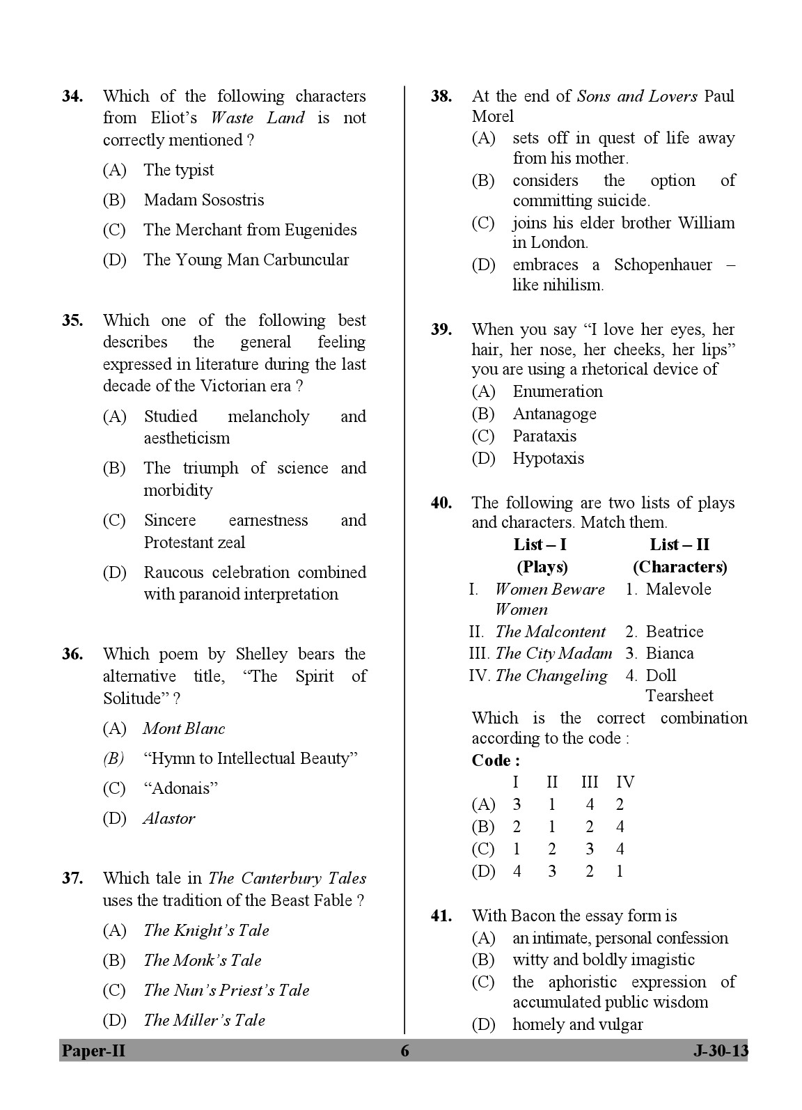 UGC NET English Question Paper II Set 2 June 2013 6