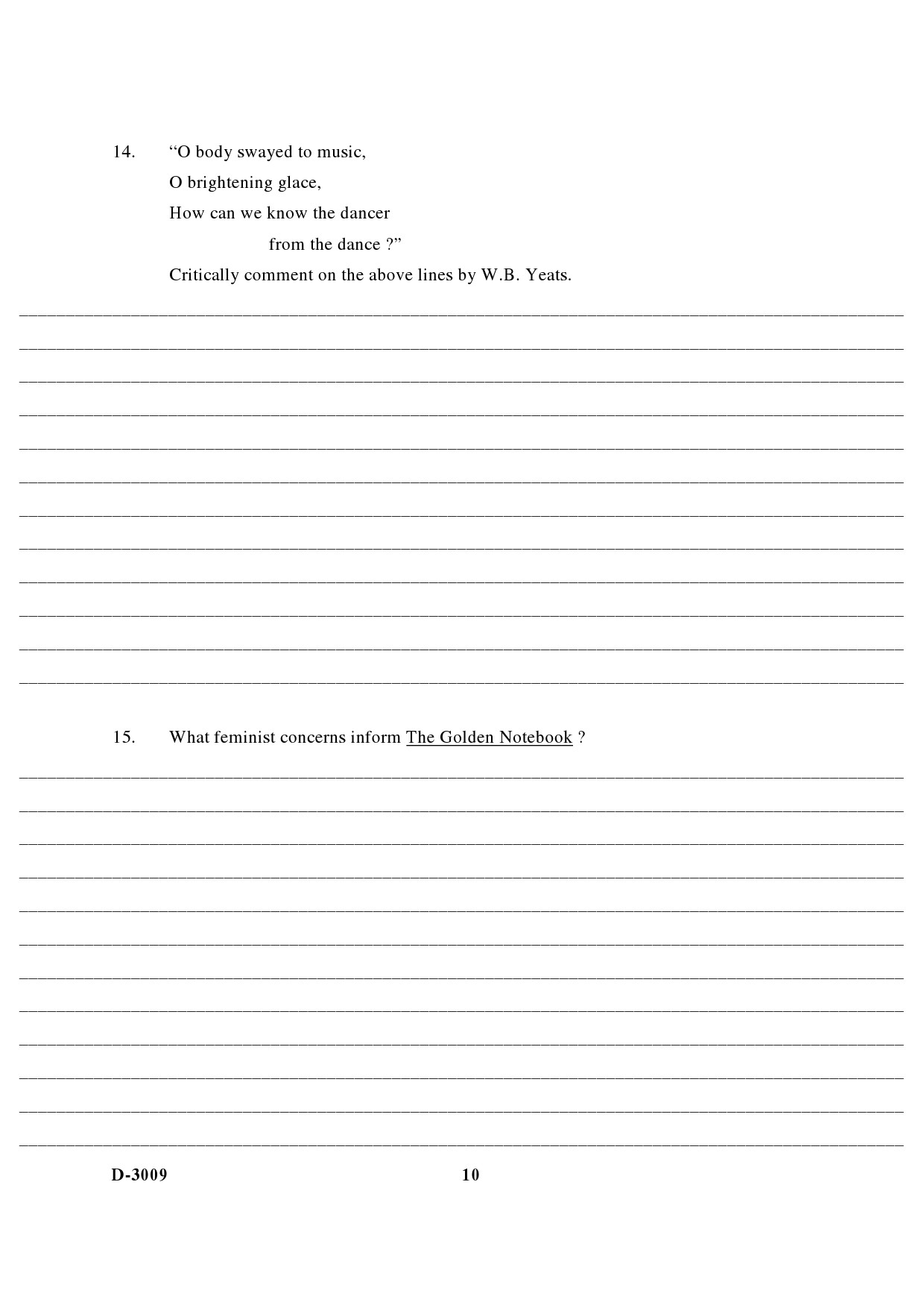 UGC NET English Question Paper III December 2009 10