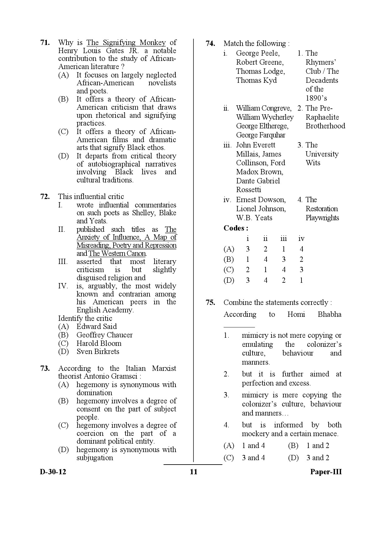 UGC NET English Question Paper III December 2012 11