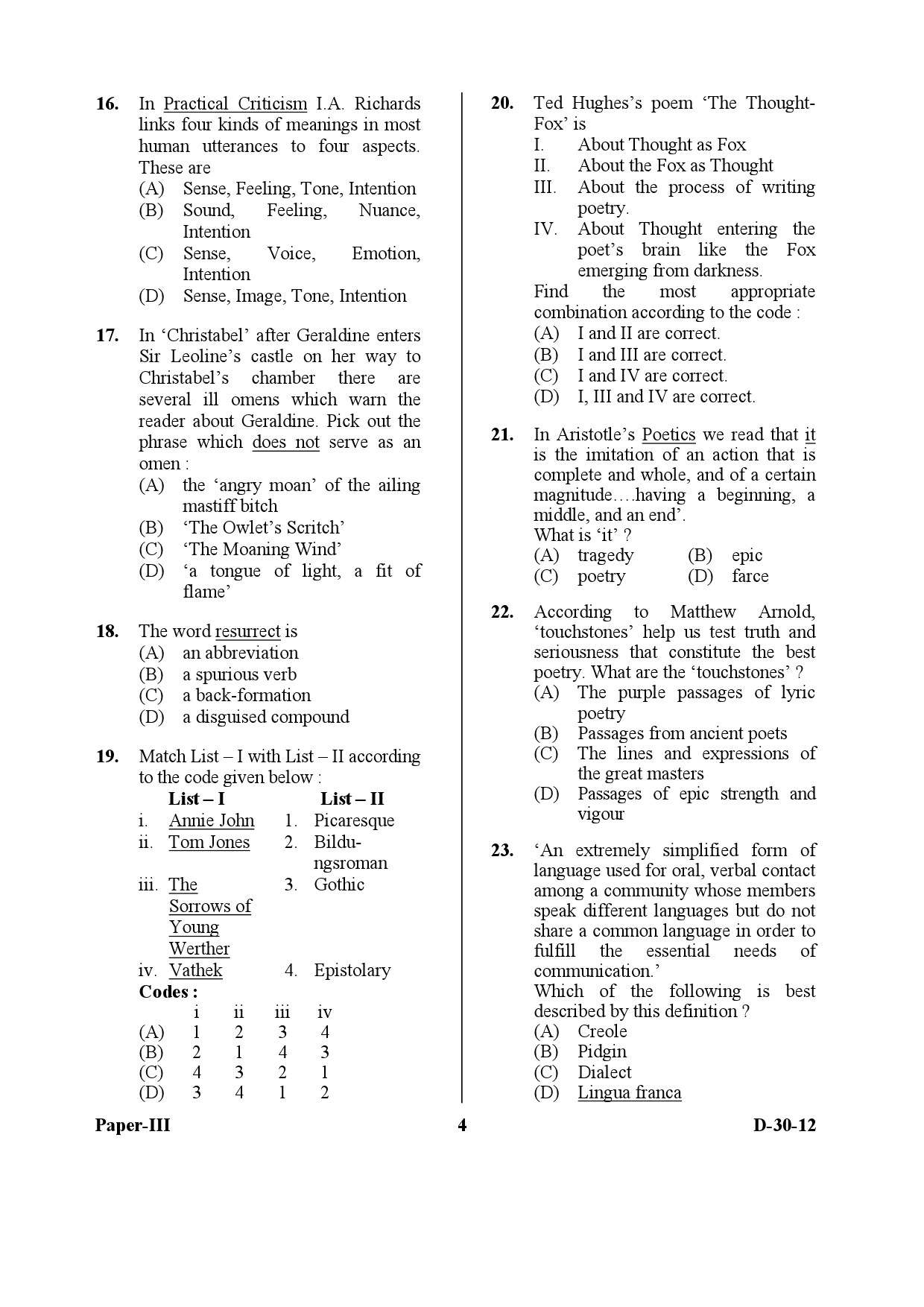 UGC NET English Question Paper III December 2012 4