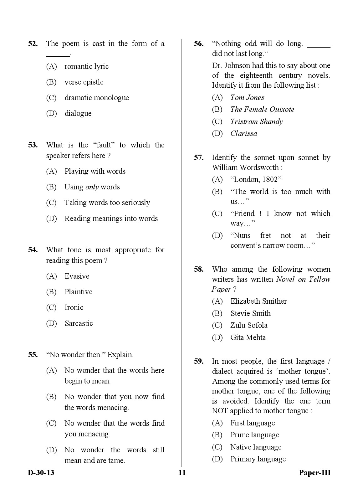 UGC NET English Question Paper III December 2013 11