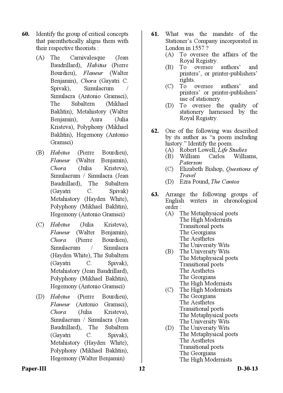 UGC NET English Question Paper III December 2013 12