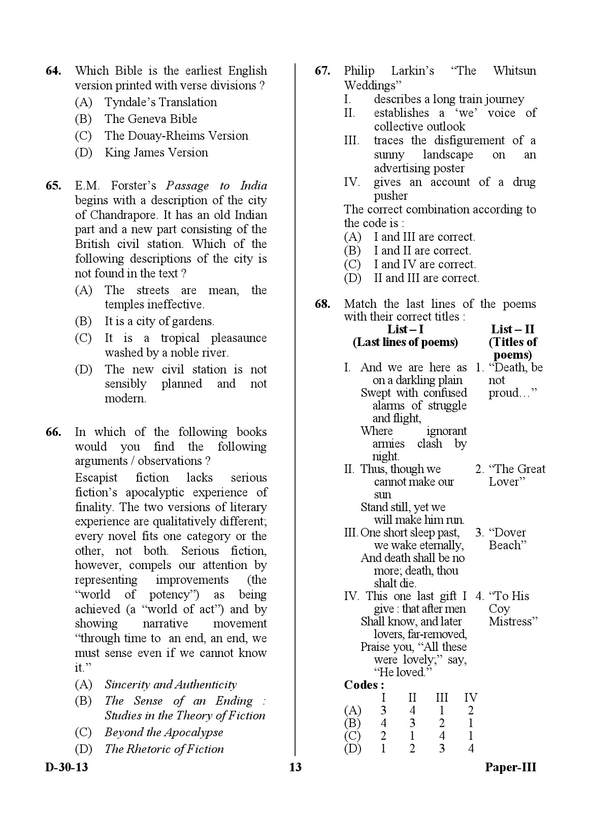 UGC NET English Question Paper III December 2013 13