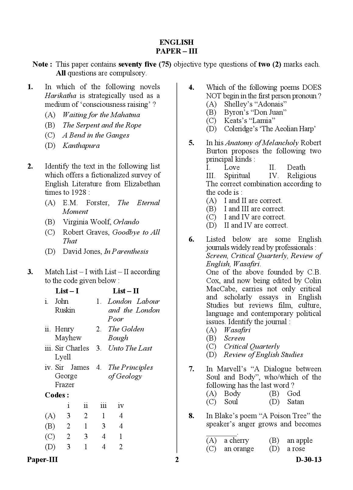 UGC NET English Question Paper III December 2013 2