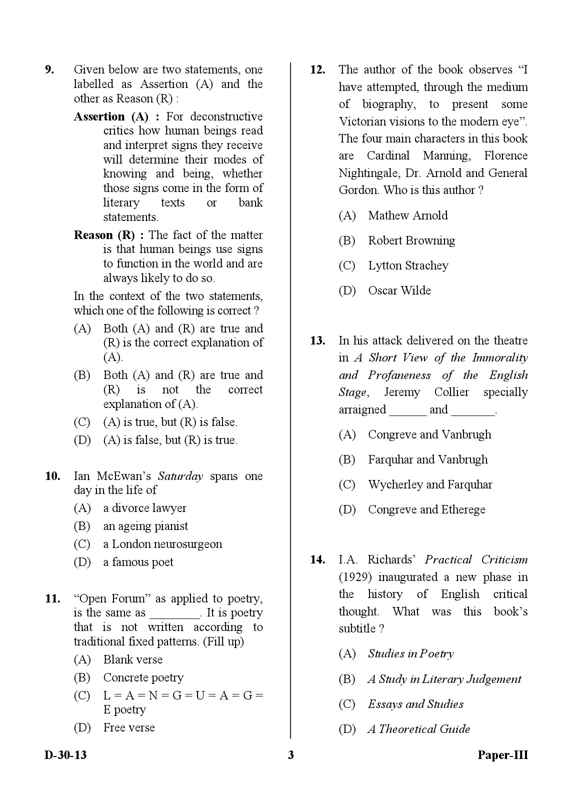 UGC NET English Question Paper III December 2013 3