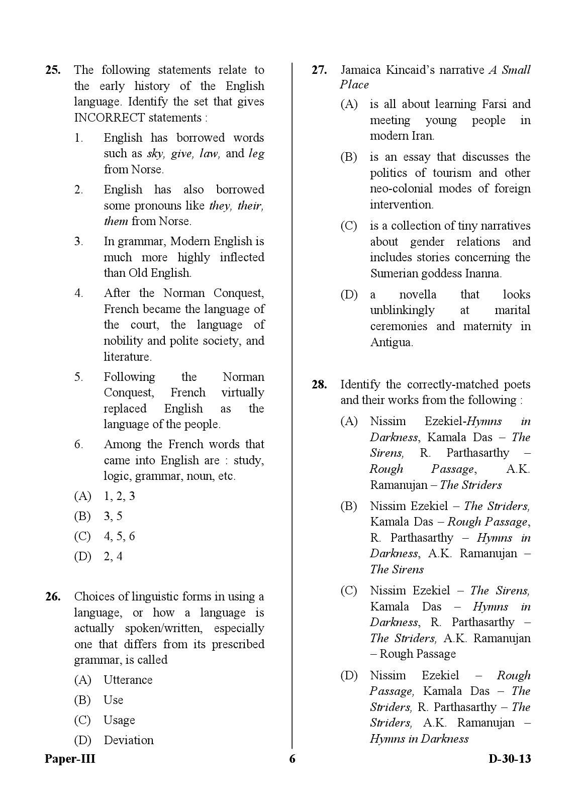 UGC NET English Question Paper III December 2013 6