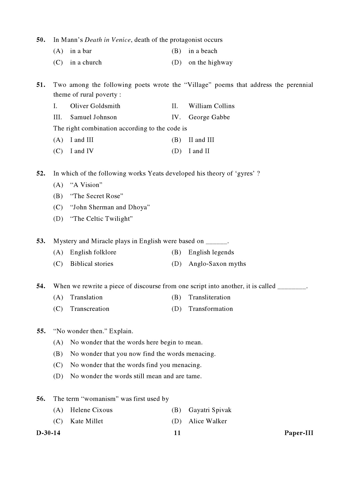 UGC NET English Question Paper III December 2014 11