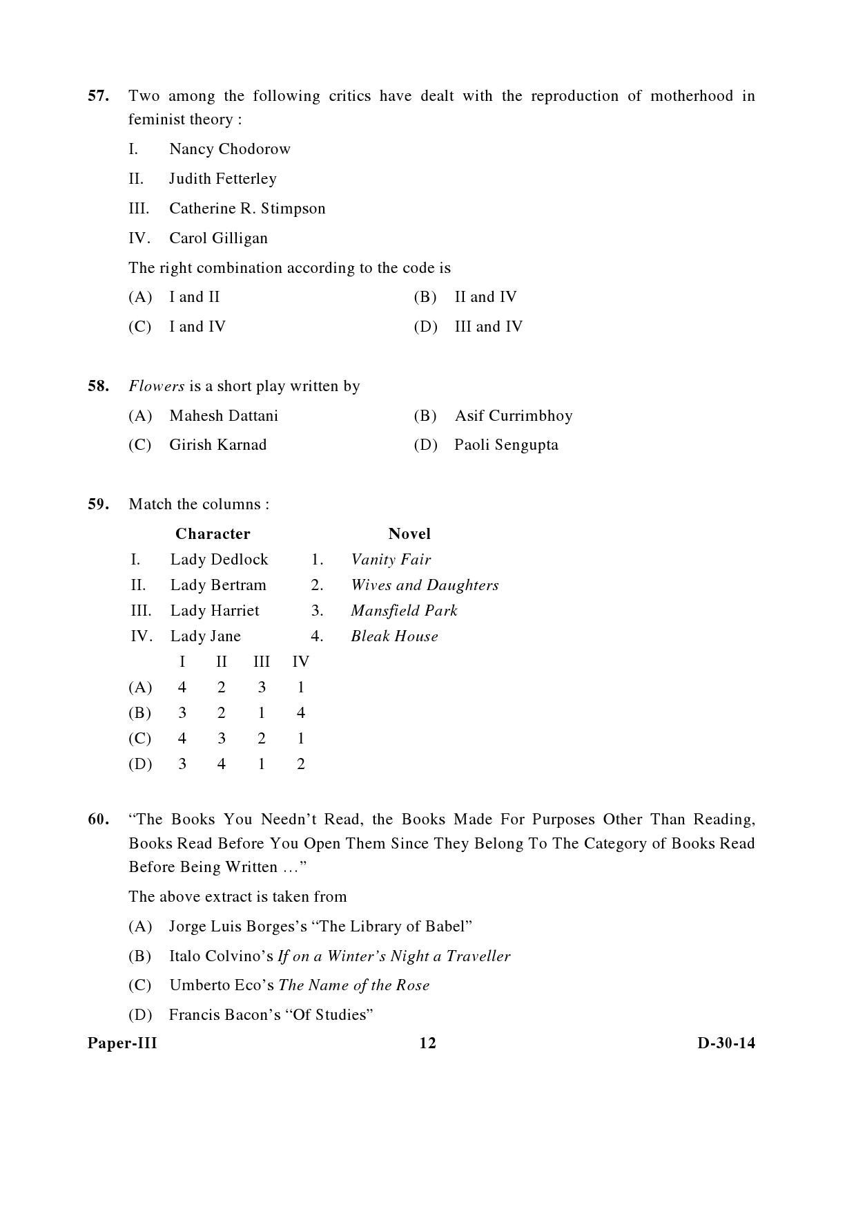 UGC NET English Question Paper III December 2014 12