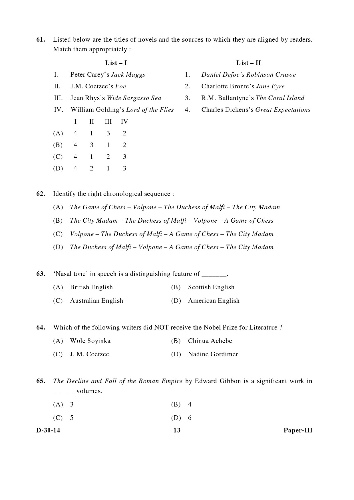 UGC NET English Question Paper III December 2014 13