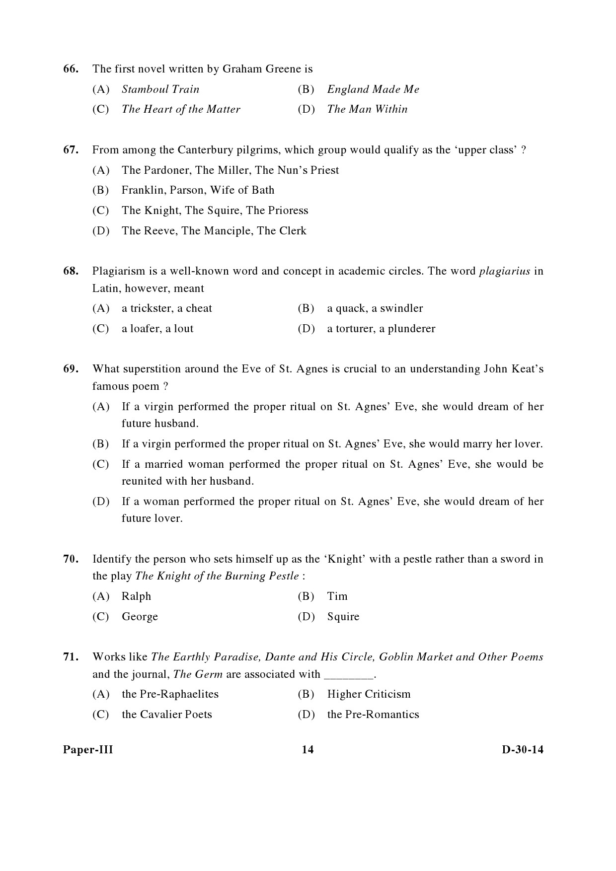 UGC NET English Question Paper III December 2014 14