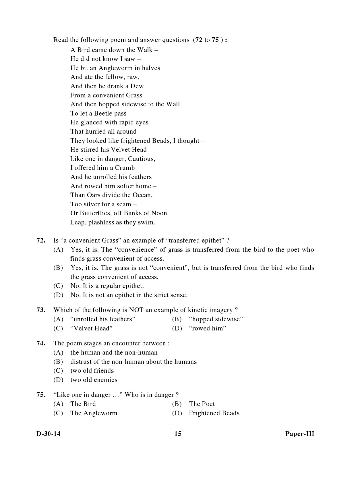 UGC NET English Question Paper III December 2014 15