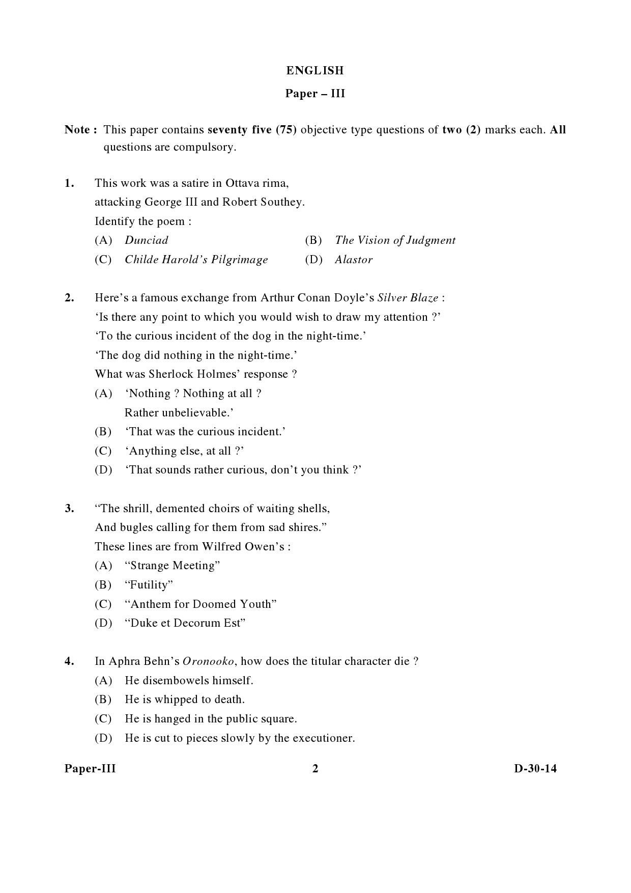 UGC NET English Question Paper III December 2014 2