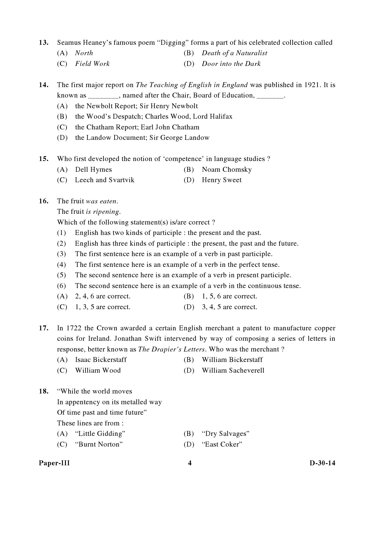 UGC NET English Question Paper III December 2014 4