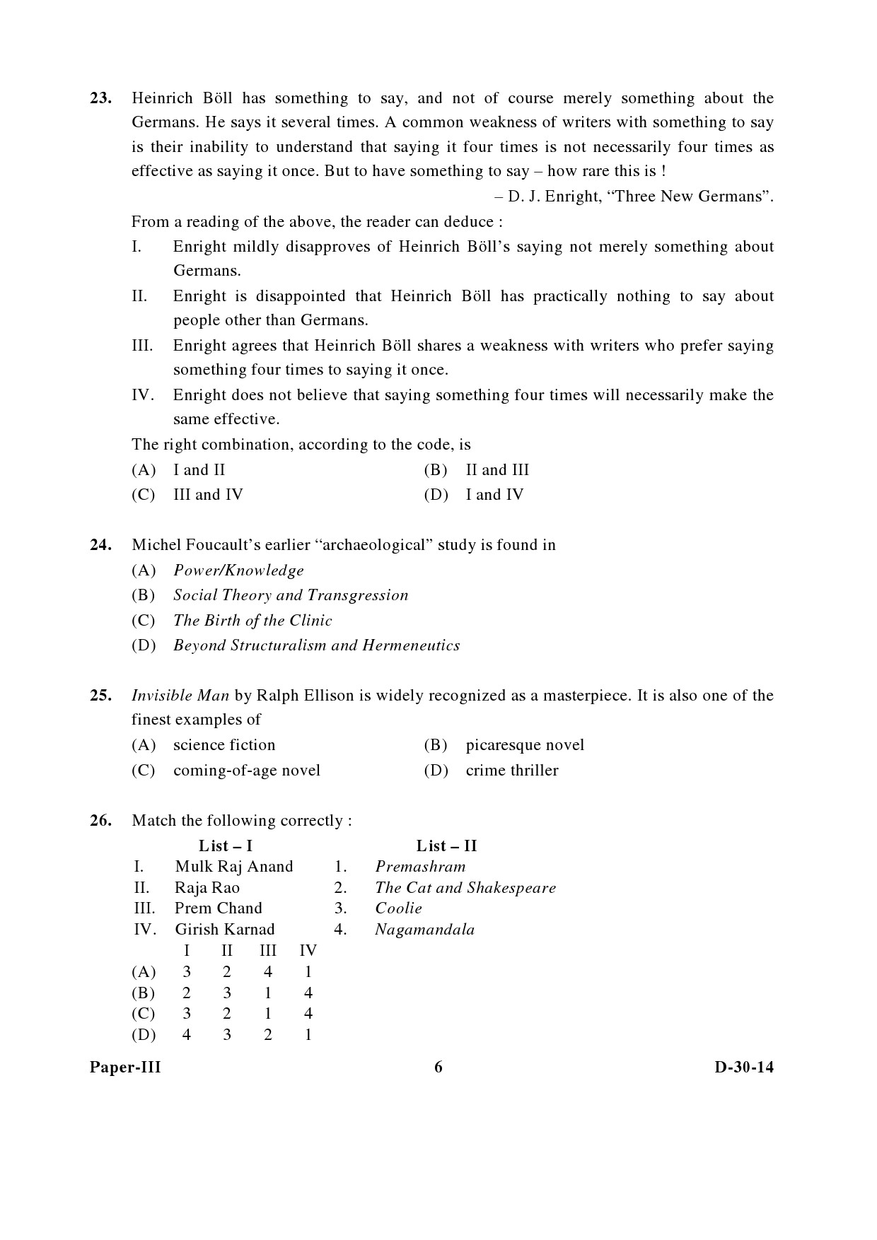 UGC NET English Question Paper III December 2014 6