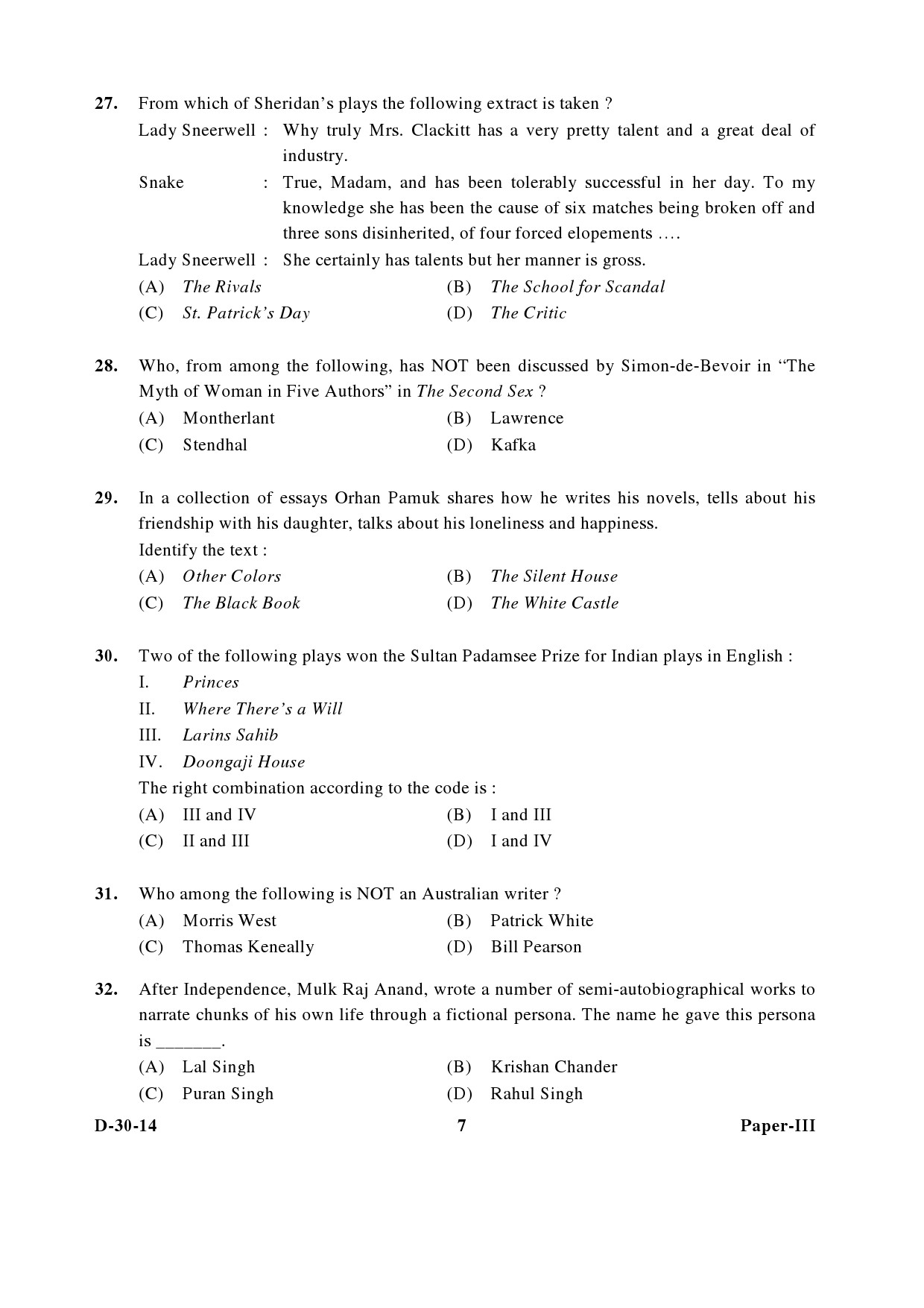 UGC NET English Question Paper III December 2014 7