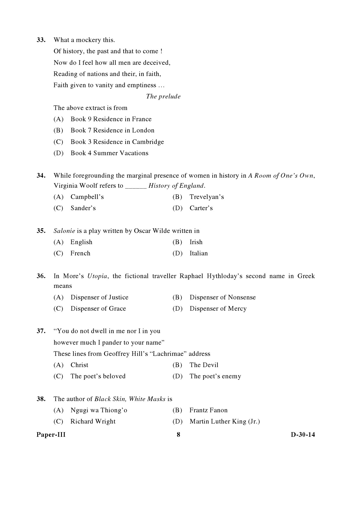 UGC NET English Question Paper III December 2014 8