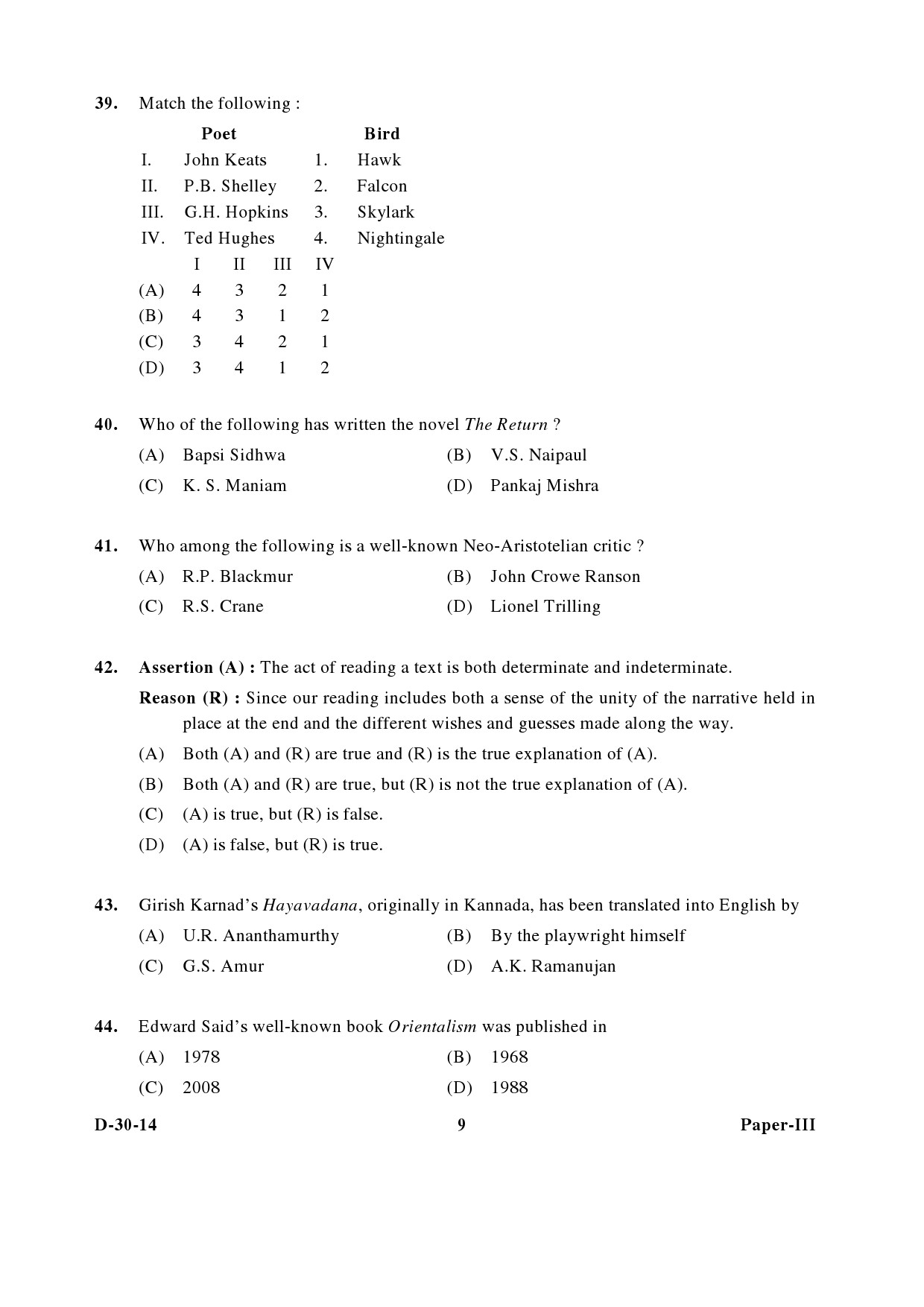 UGC NET English Question Paper III December 2014 9