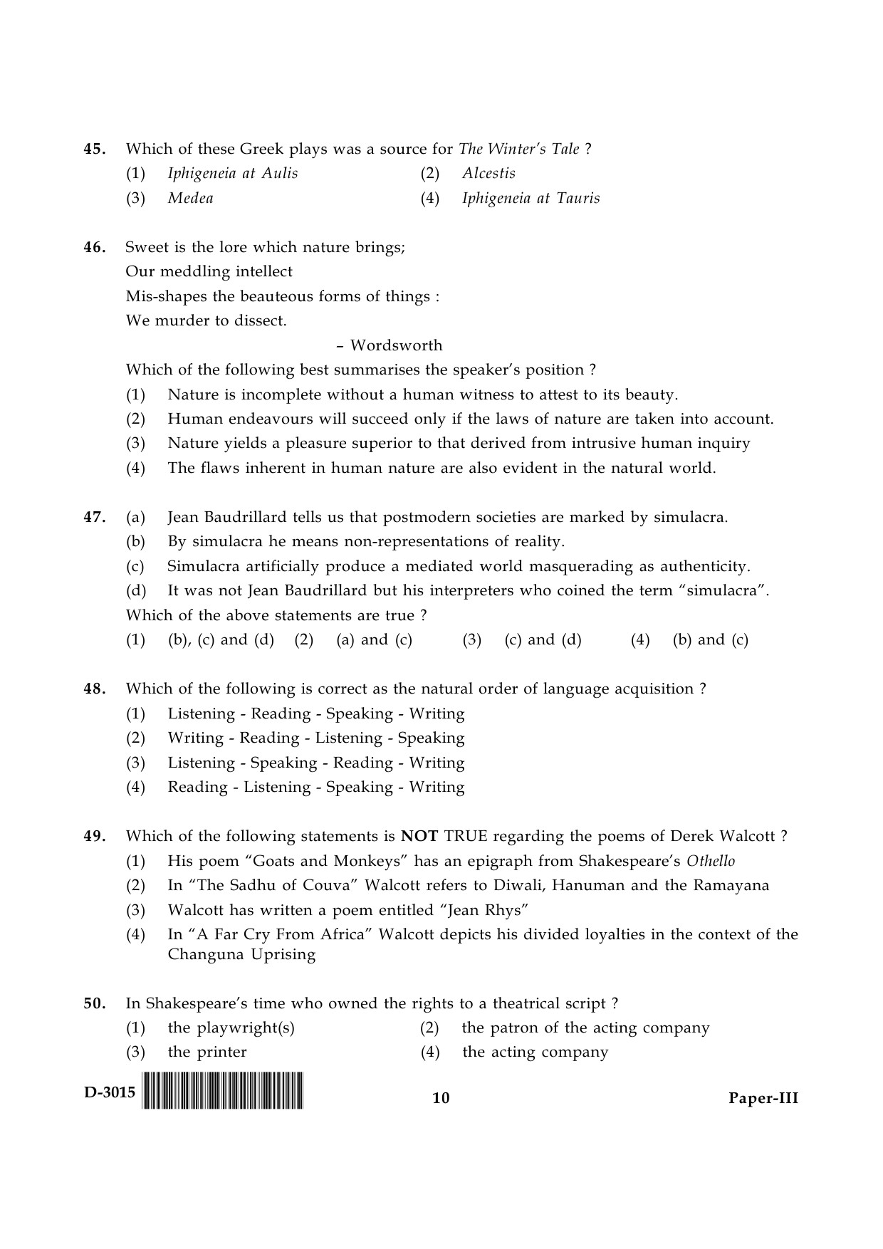 UGC NET English Question Paper III December 2015 10