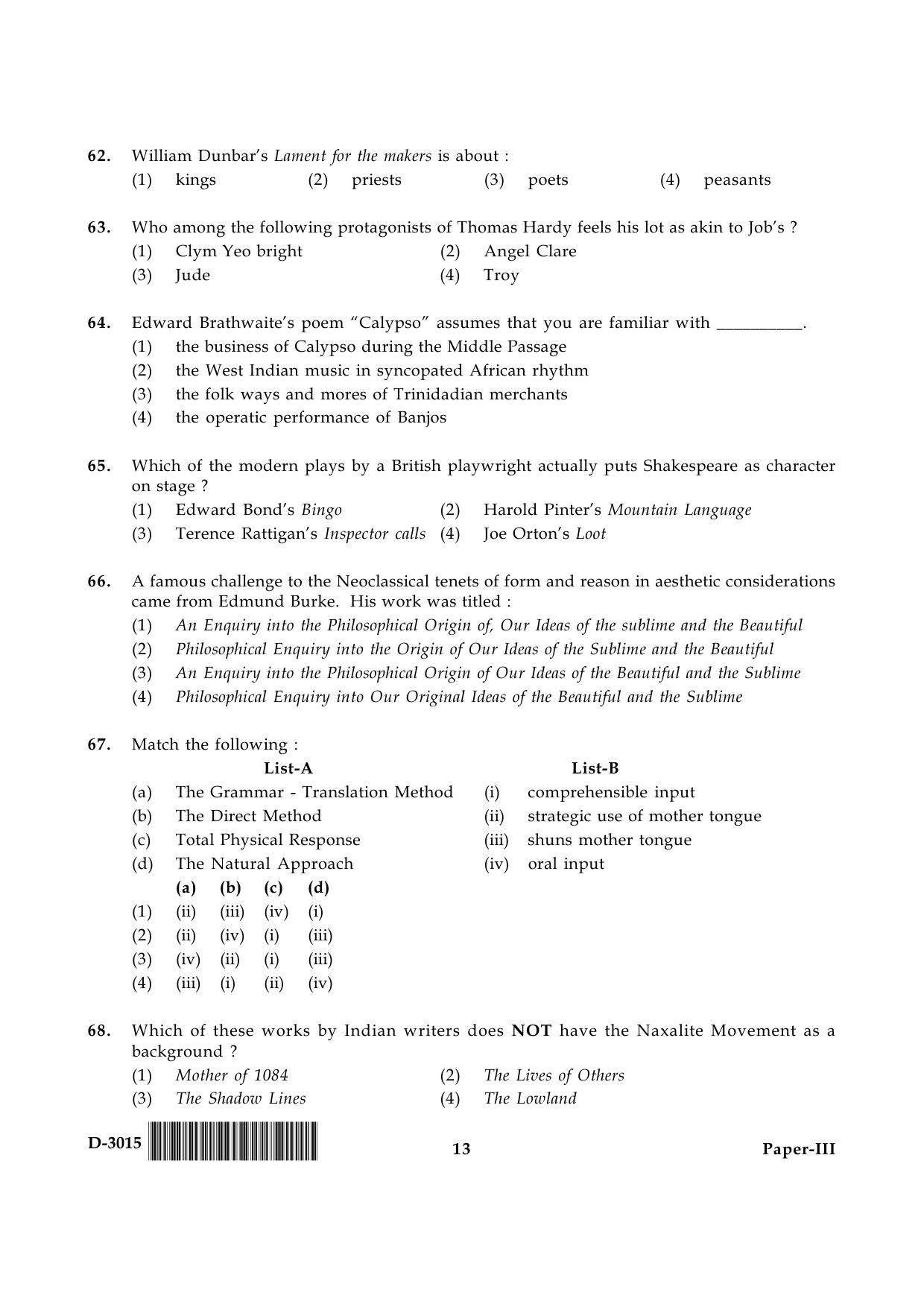 UGC NET English Question Paper III December 2015 13