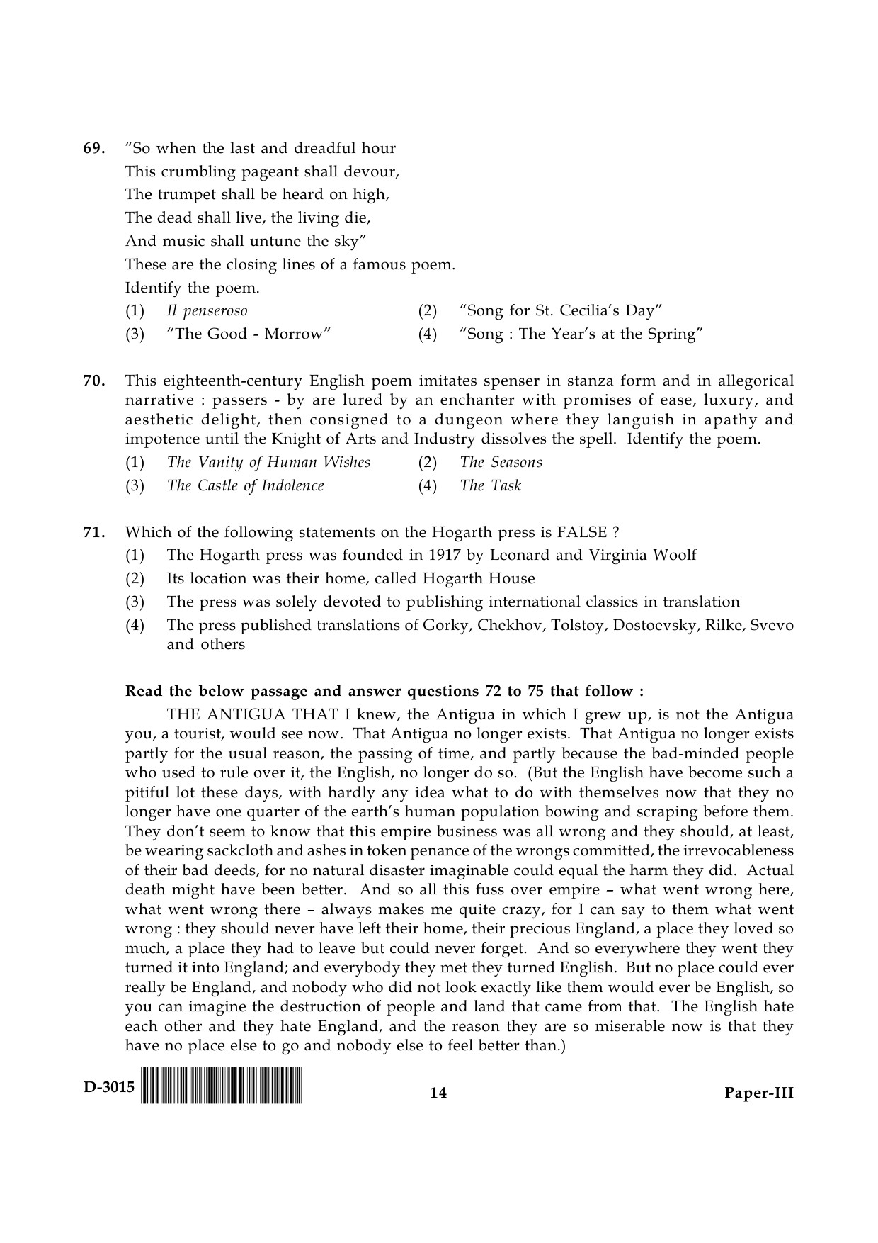 UGC NET English Question Paper III December 2015 14