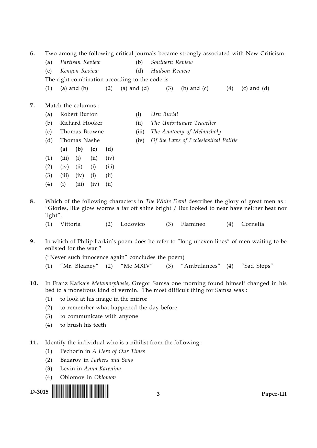 UGC NET English Question Paper III December 2015 3