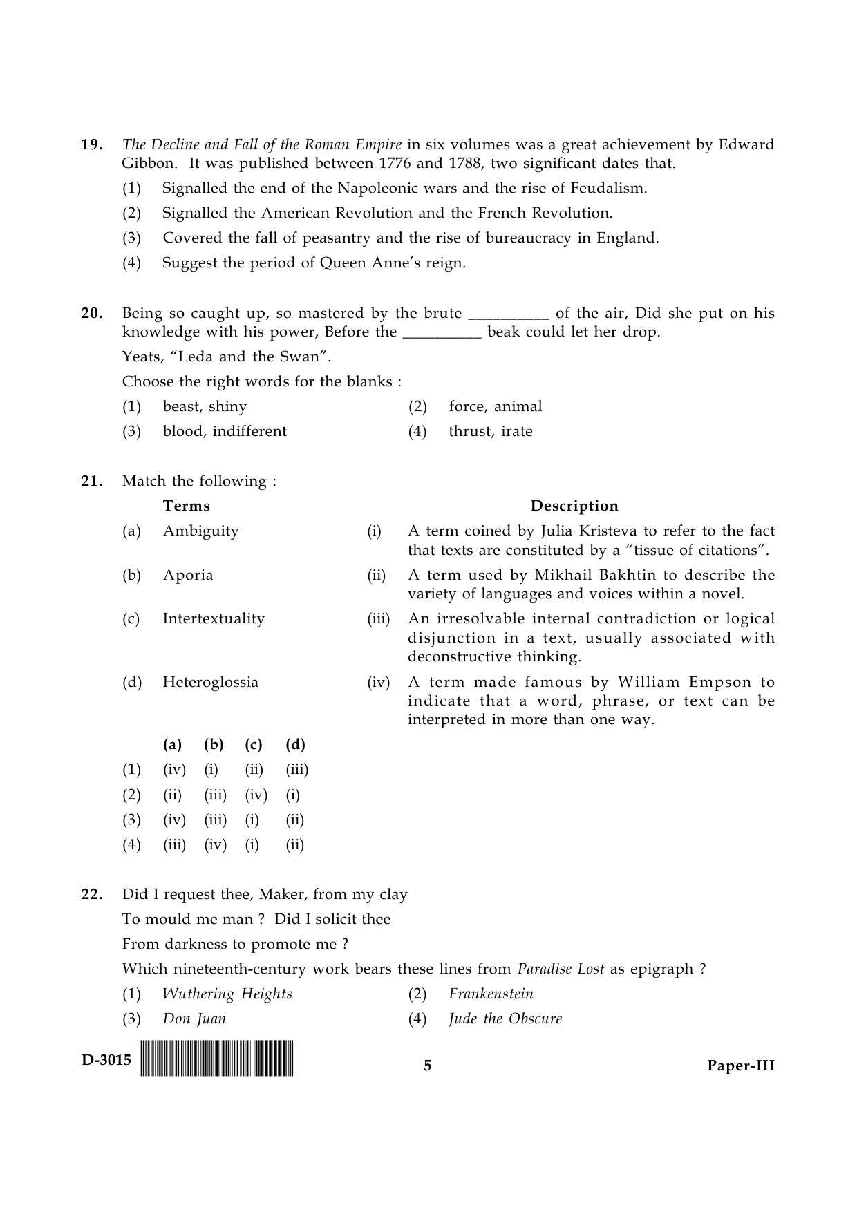 UGC NET English Question Paper III December 2015 5