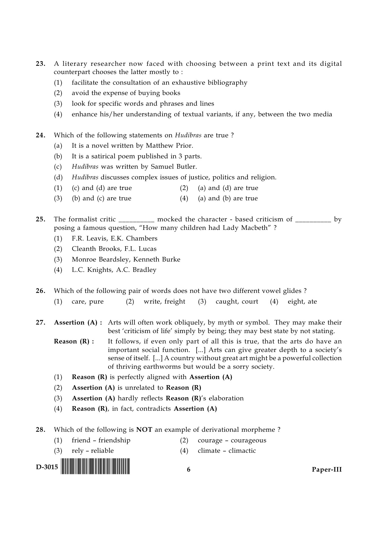 UGC NET English Question Paper III December 2015 6