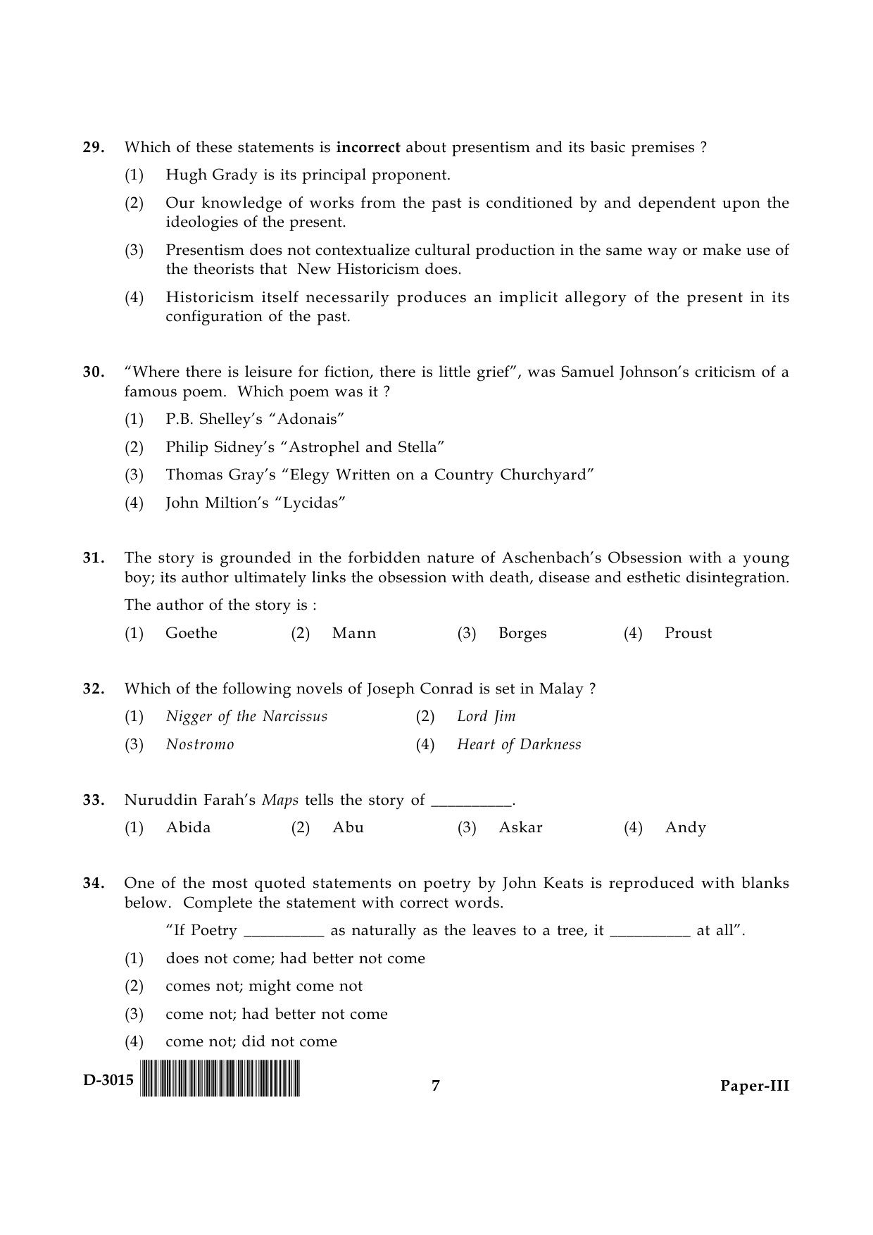 UGC NET English Question Paper III December 2015 7