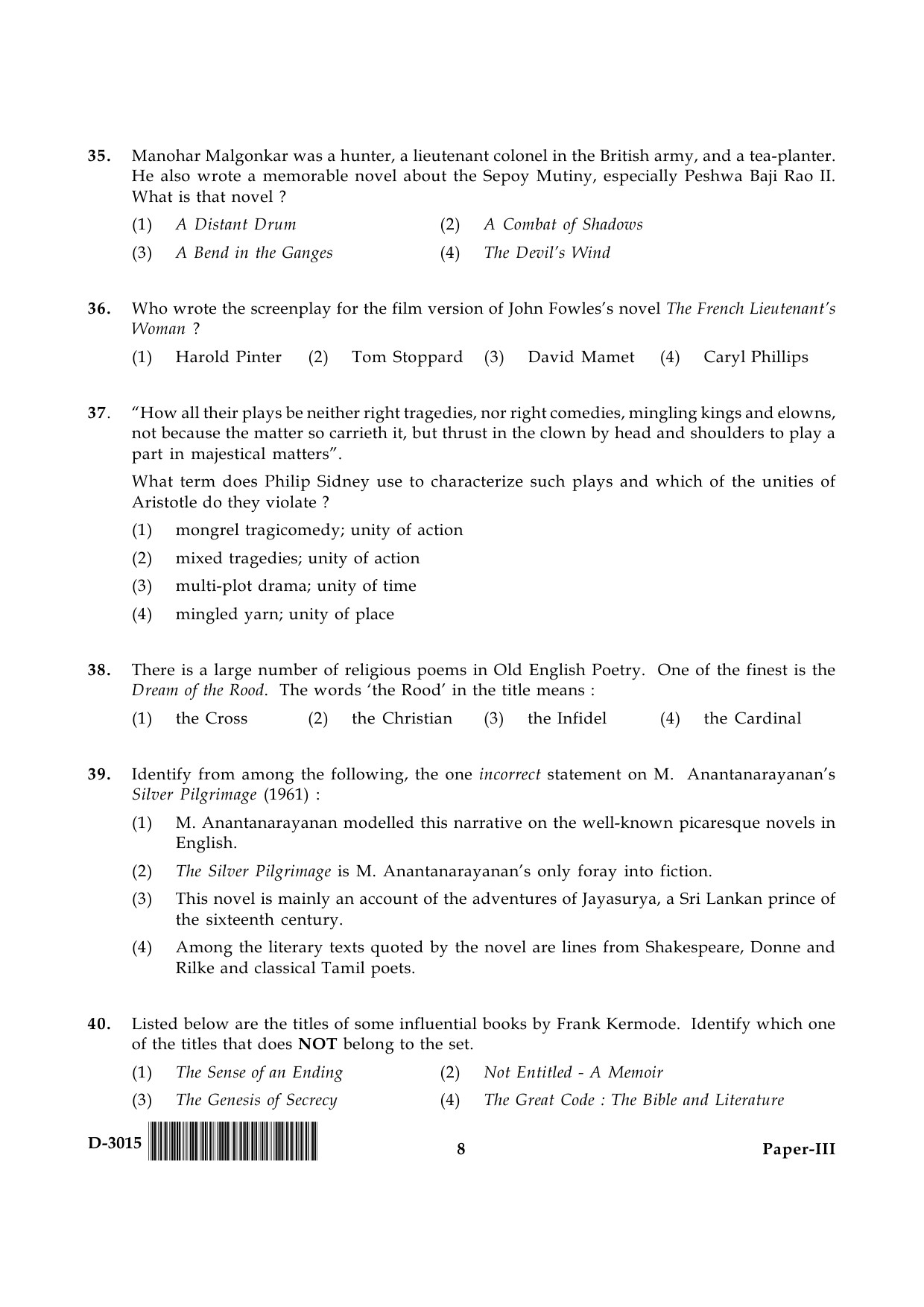 UGC NET English Question Paper III December 2015 8