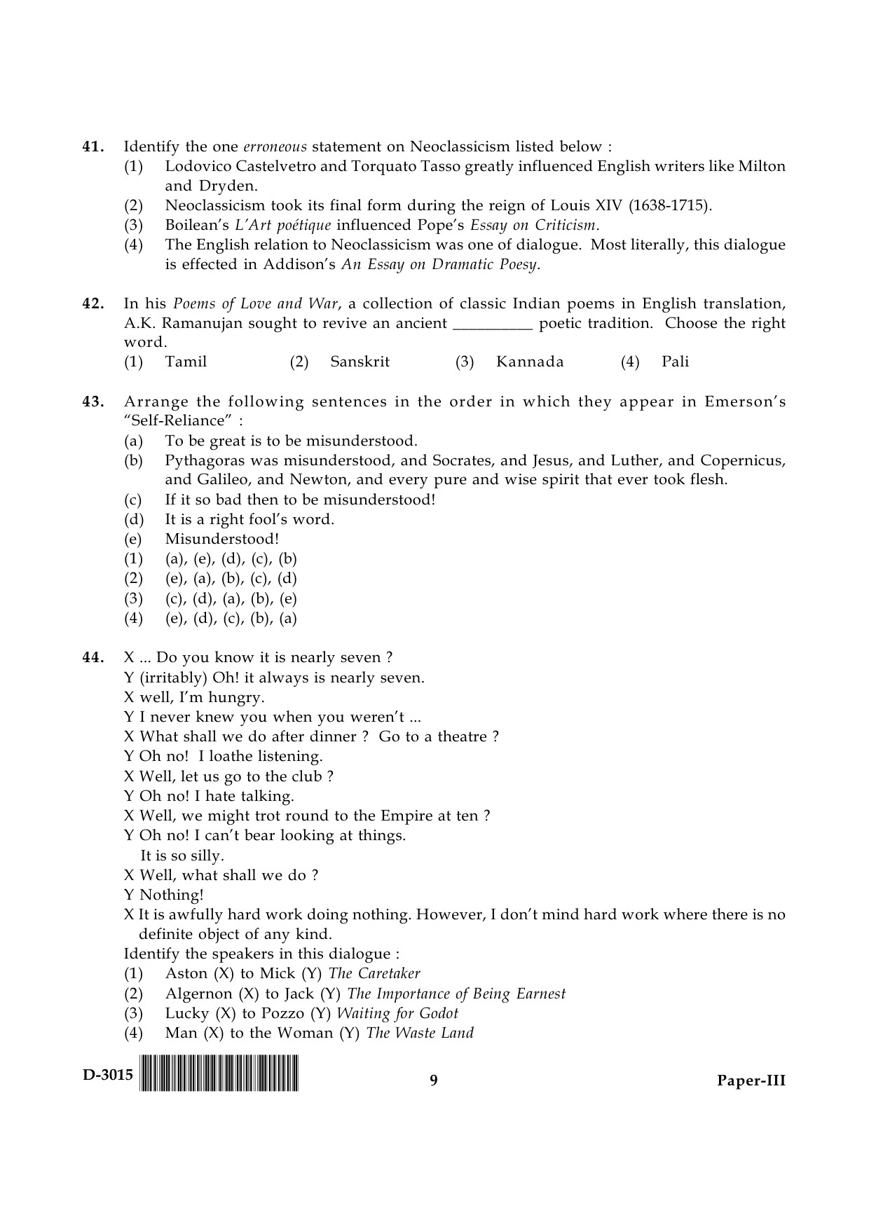 UGC NET English Question Paper III December 2015 9