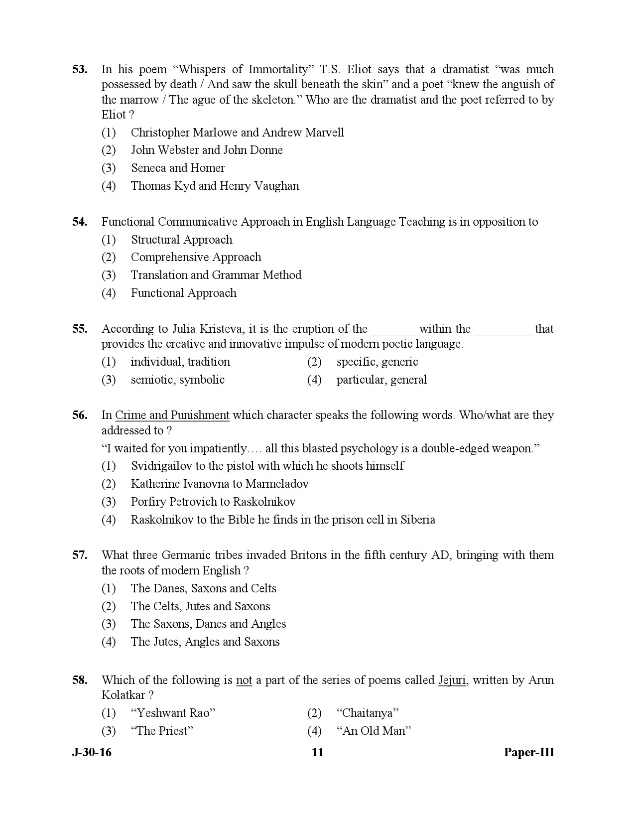 UGC NET English Question Paper III July 2016 11