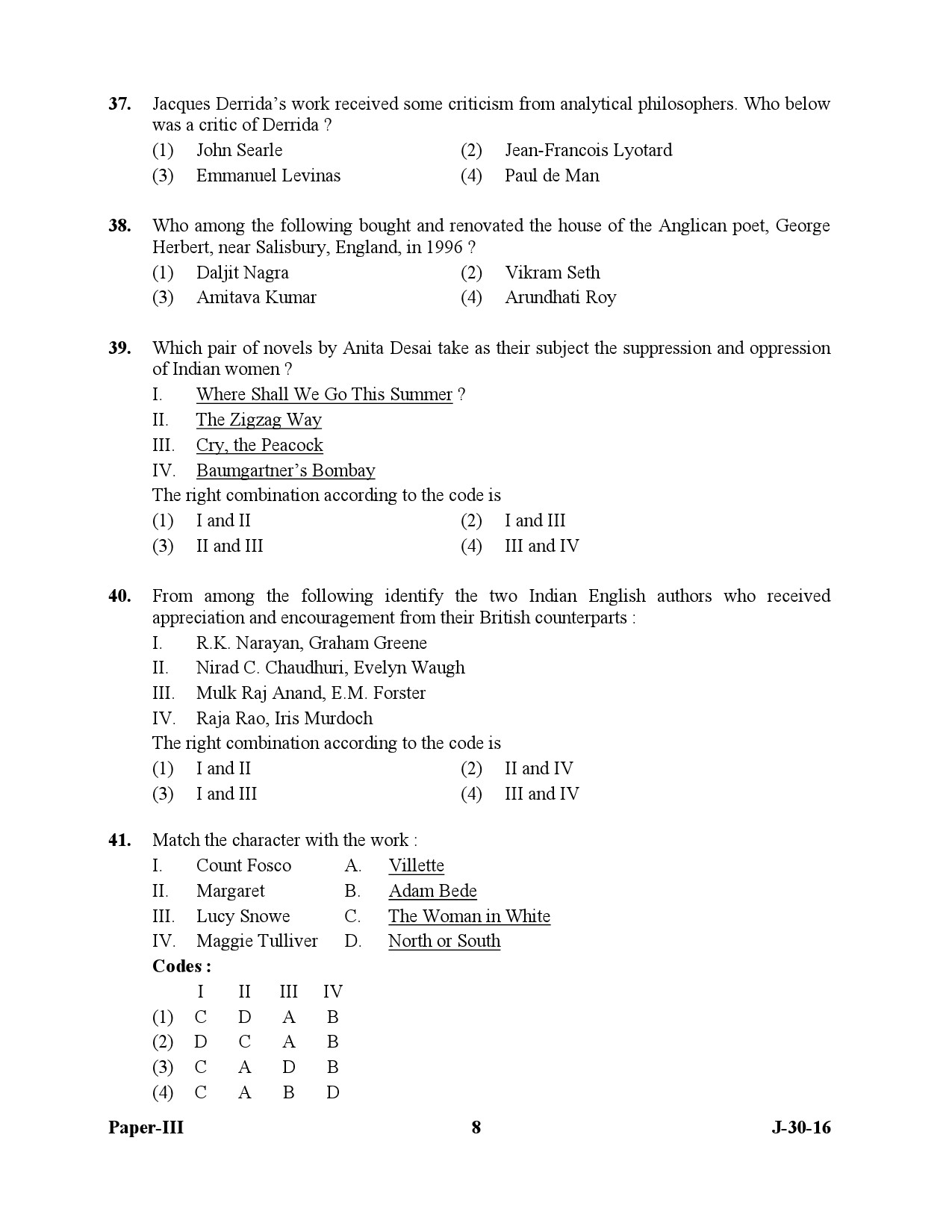 UGC NET English Question Paper III July 2016 8