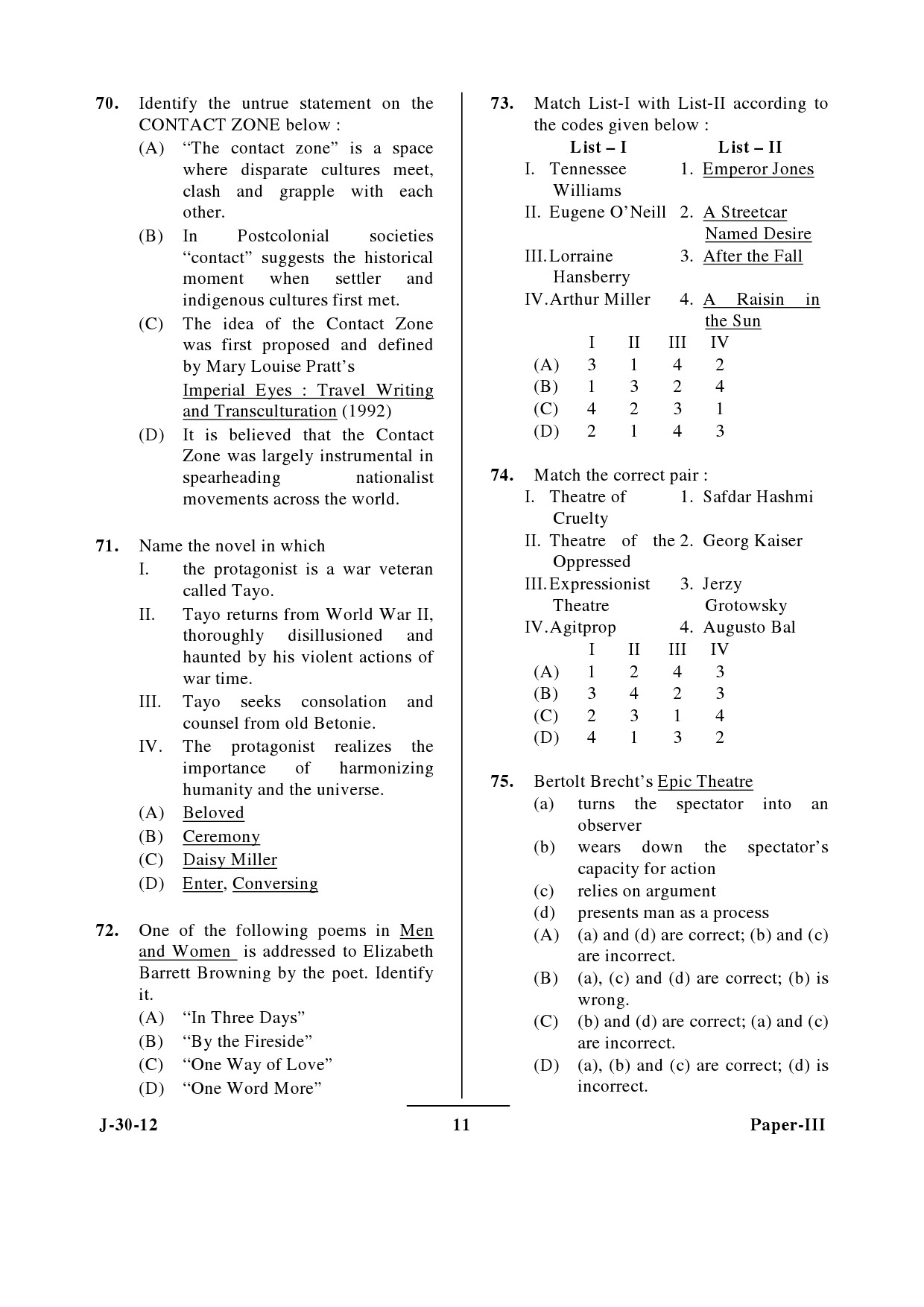 UGC NET English Question Paper III June 2012 11