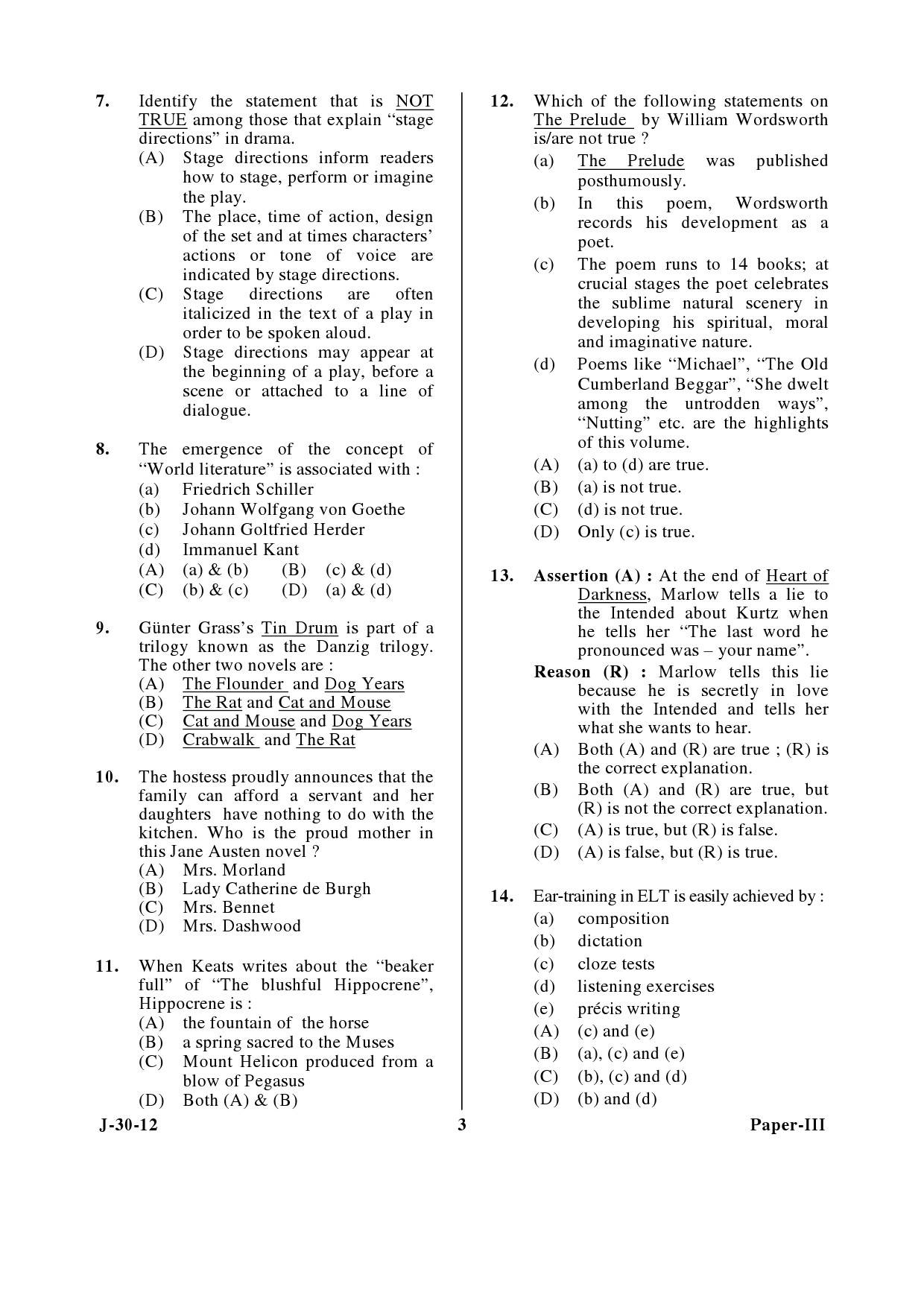 UGC NET English Question Paper III June 2012 3