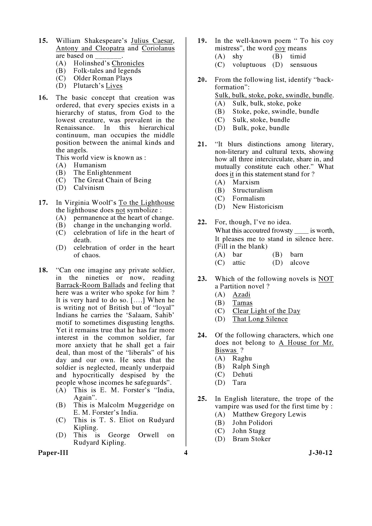 UGC NET English Question Paper III June 2012 4