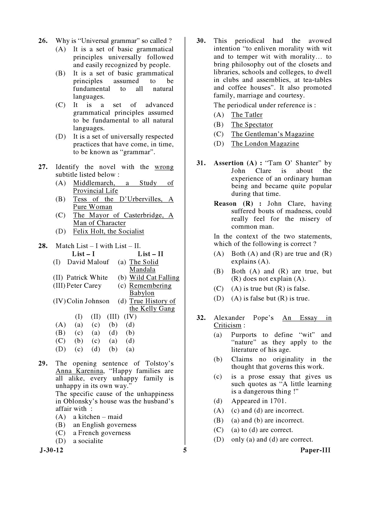 UGC NET English Question Paper III June 2012 5