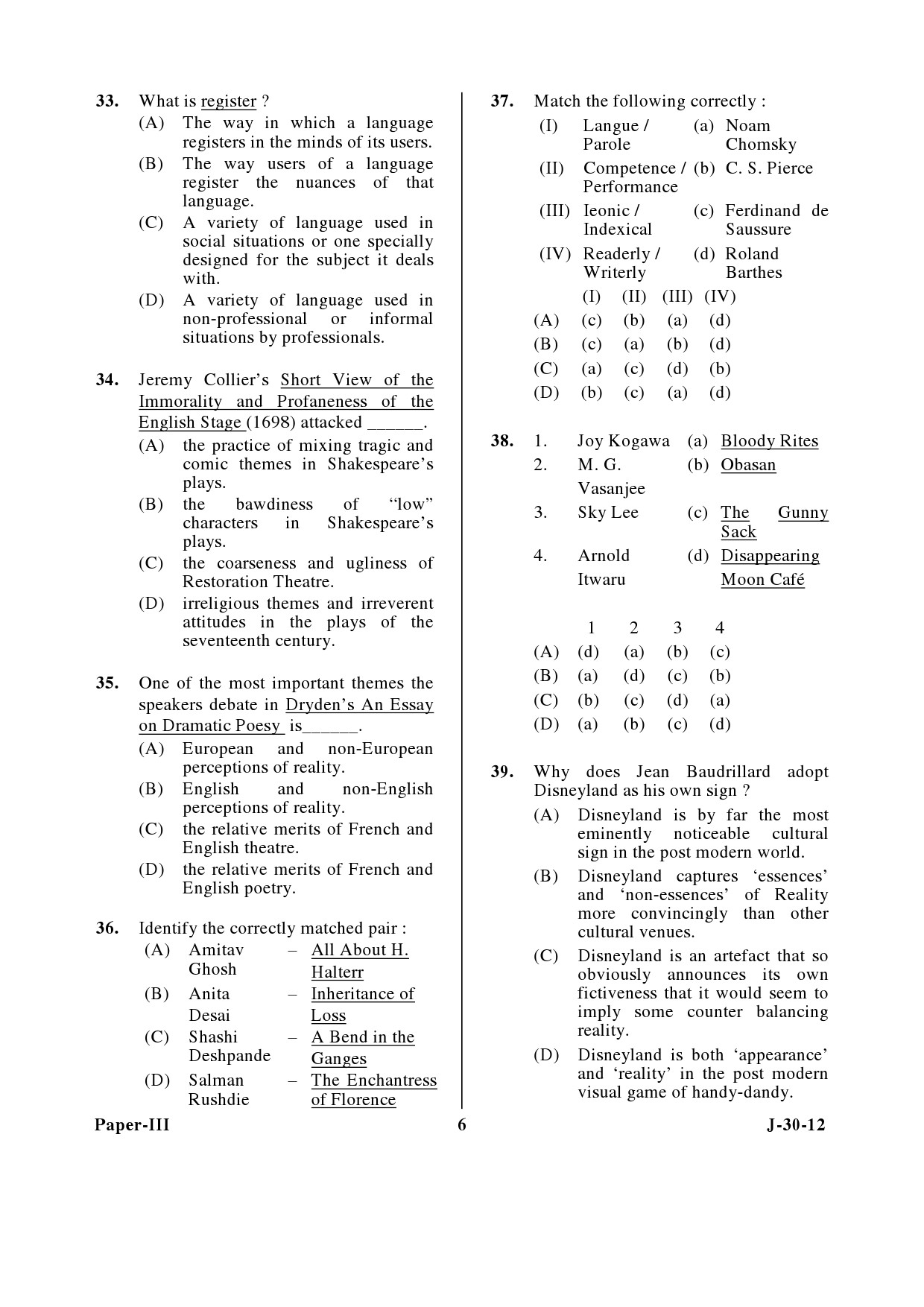 UGC NET English Question Paper III June 2012 6