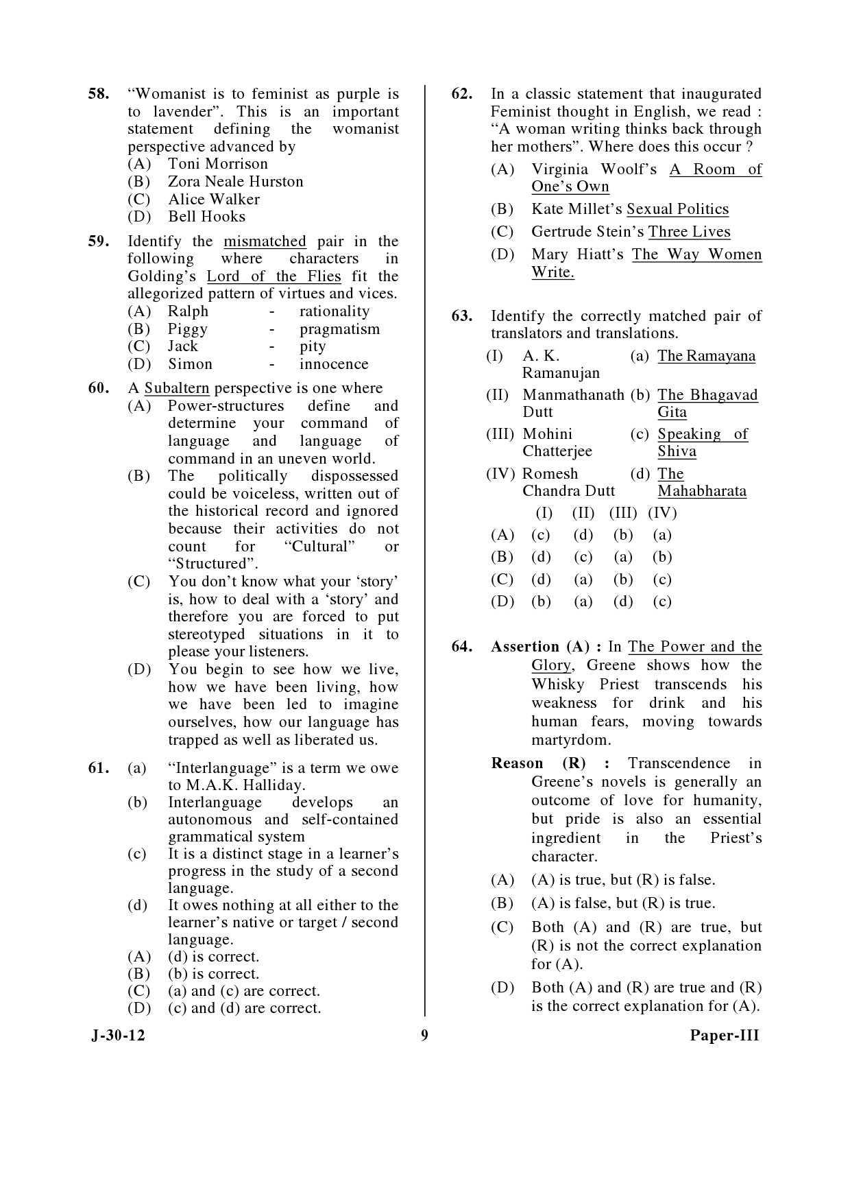 UGC NET English Question Paper III June 2012 9