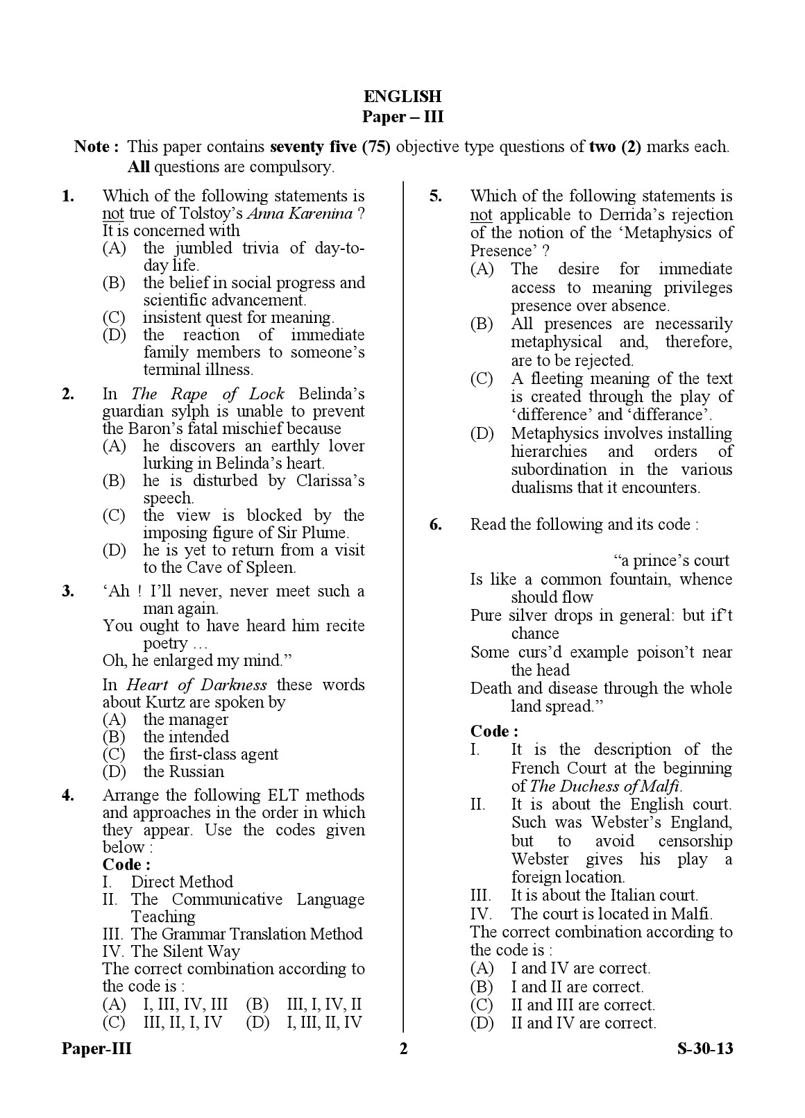 UGC NET English Question Paper III June 2013 2