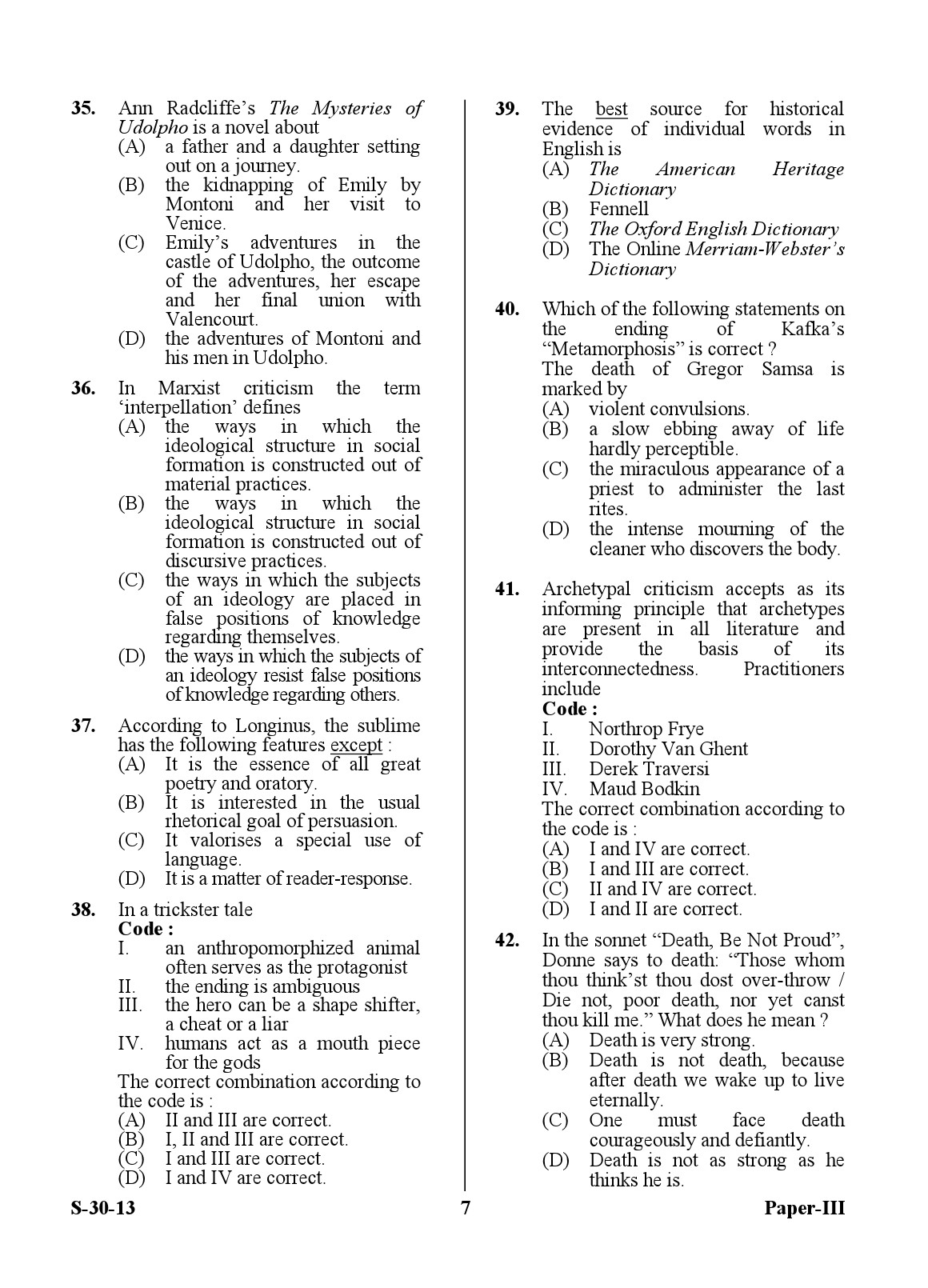 UGC NET English Question Paper III June 2013 7