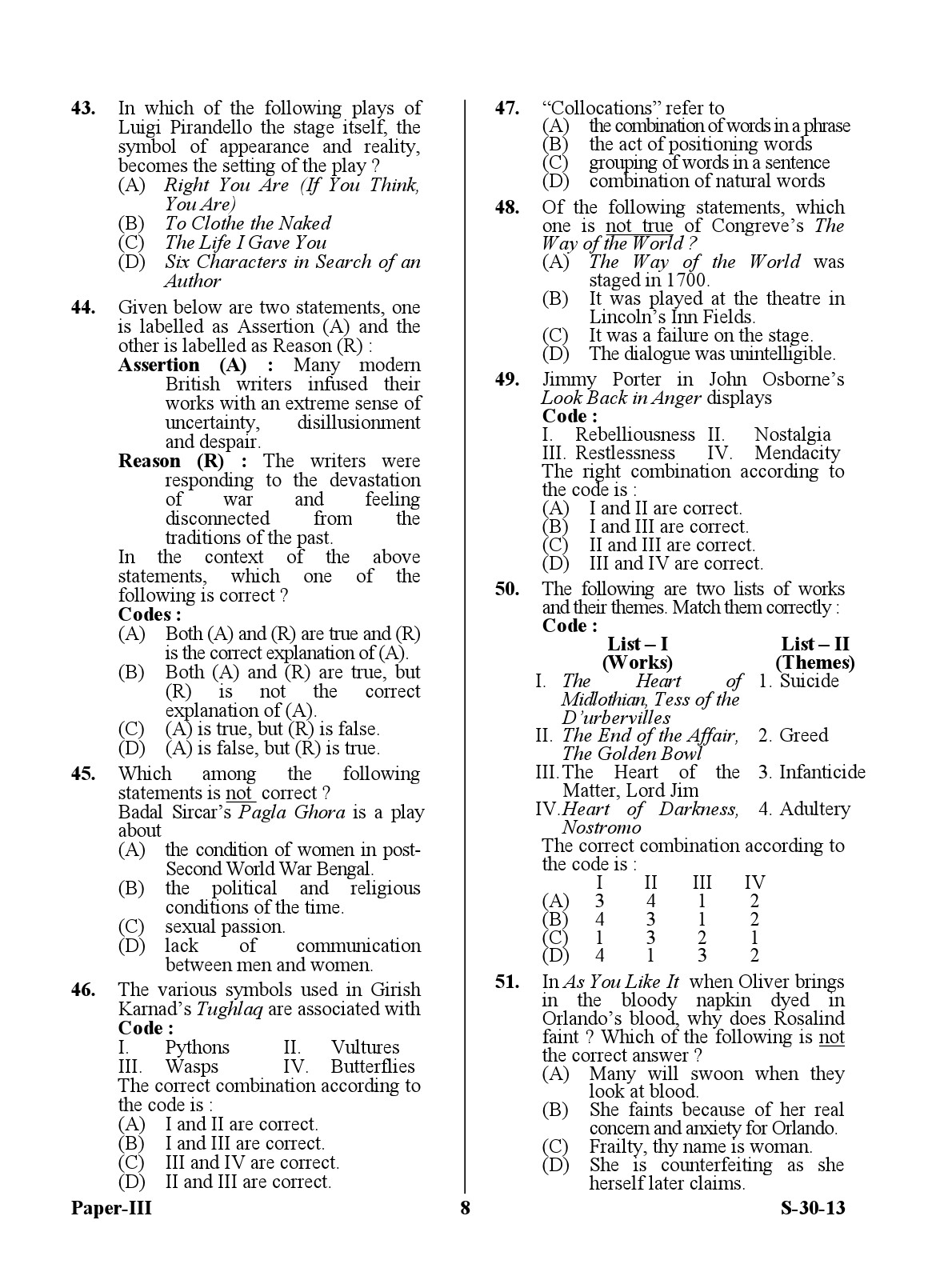 UGC NET English Question Paper III June 2013 8