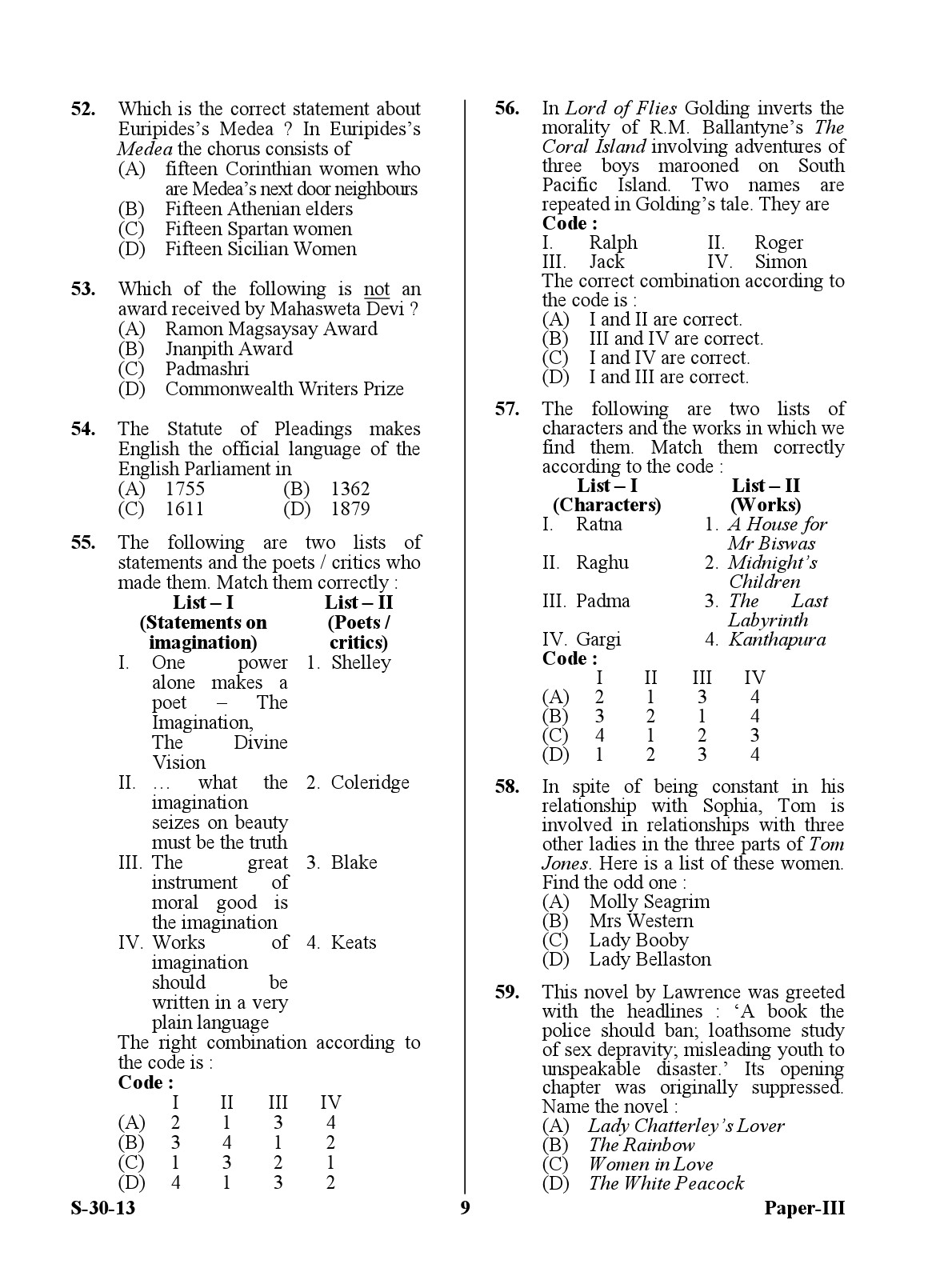 UGC NET English Question Paper III June 2013 9