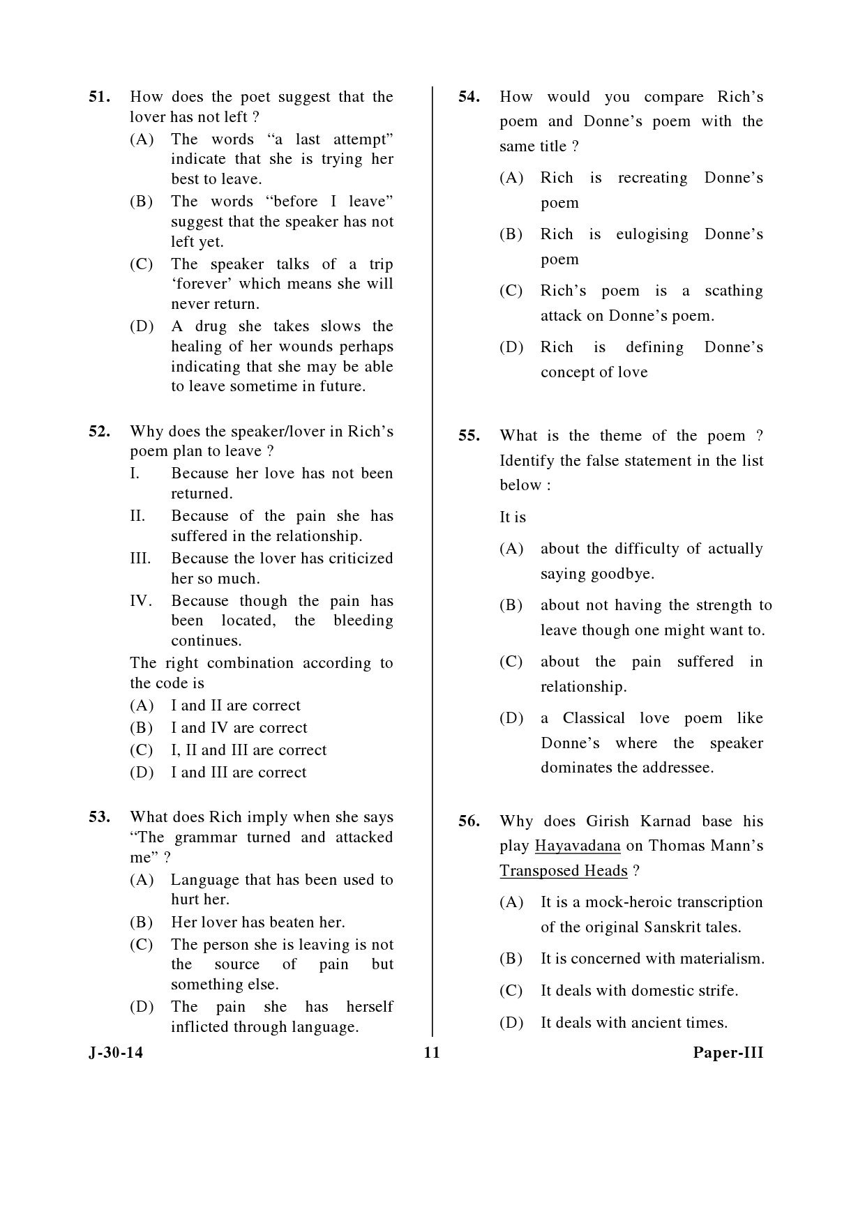 UGC NET English Question Paper III June 2014 11