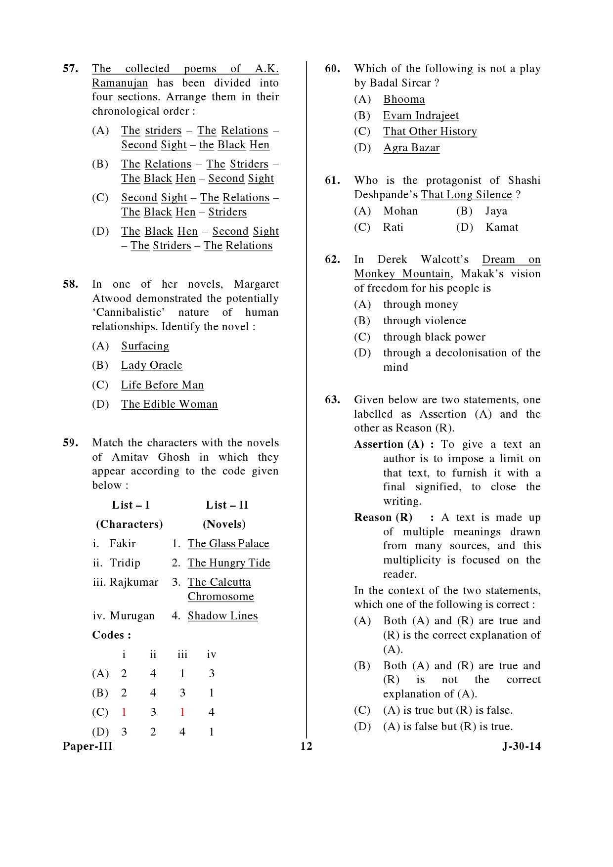 UGC NET English Question Paper III June 2014 12