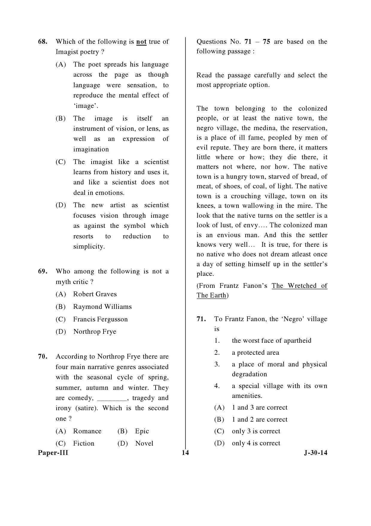 UGC NET English Question Paper III June 2014 14