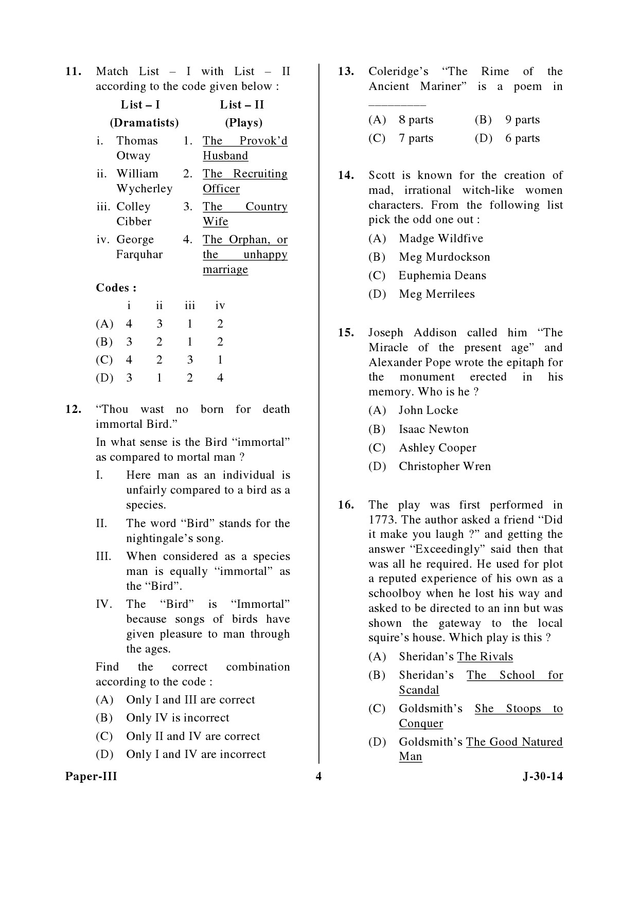 UGC NET English Question Paper III June 2014 4