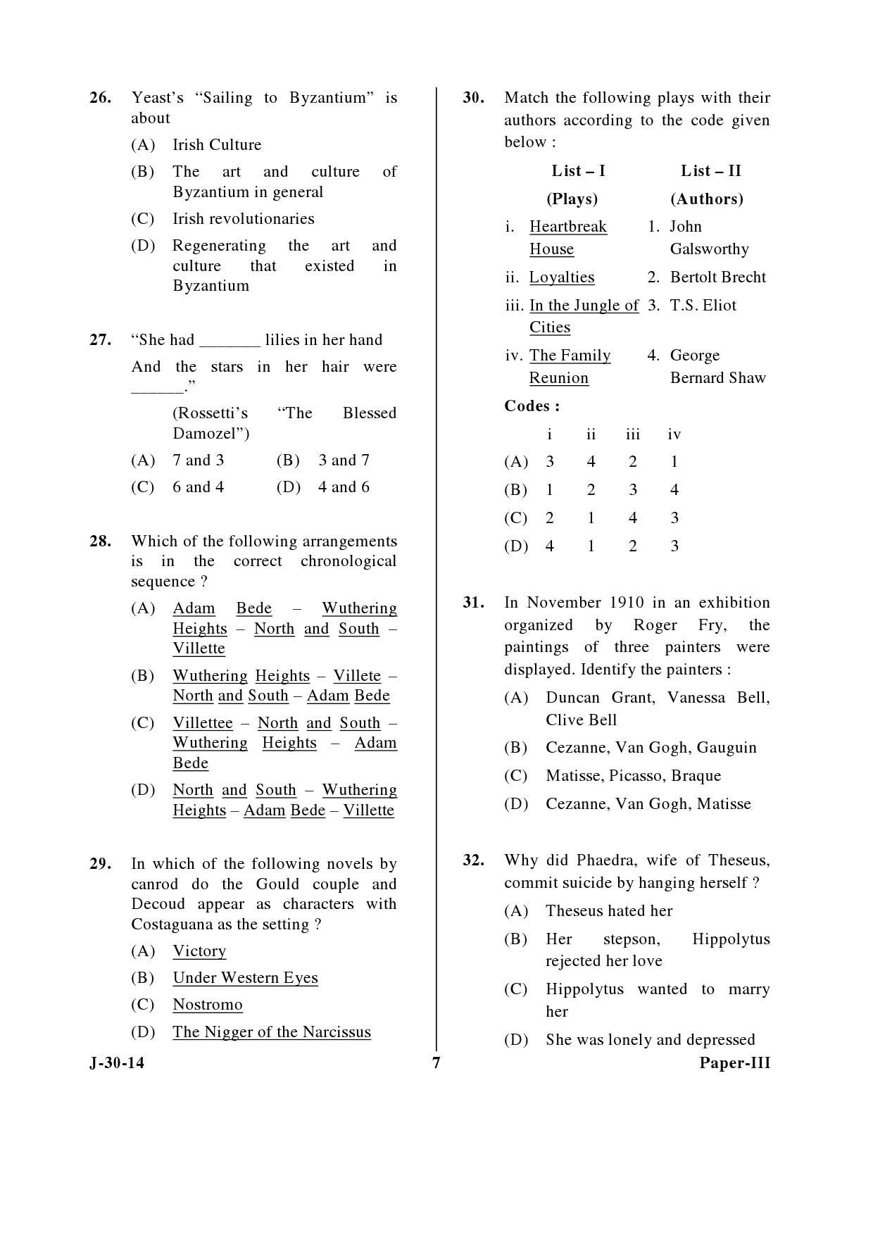 UGC NET English Question Paper III June 2014 7